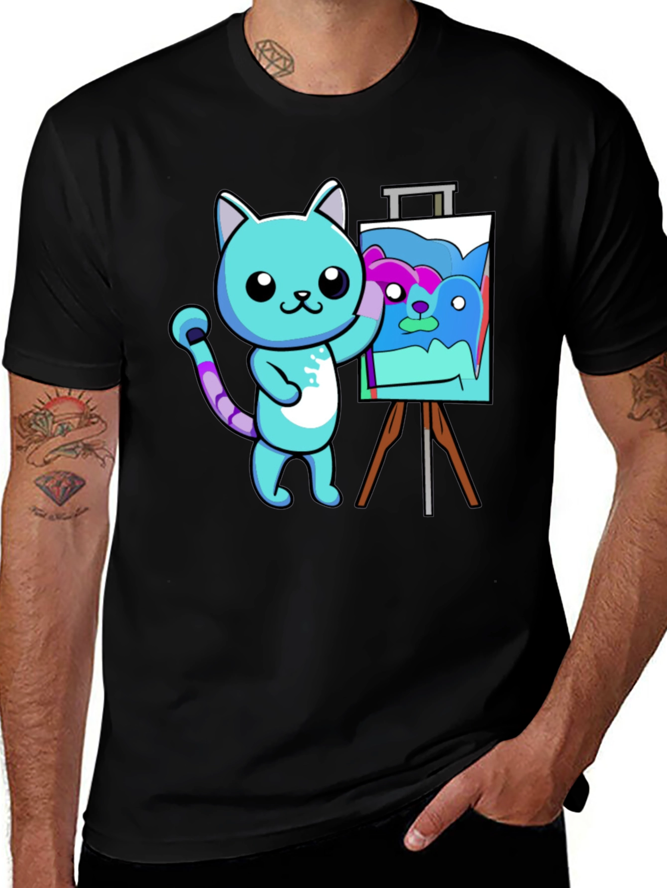 Variant 4 of Cat Artist Graphic Tee - Trendy Cartoon T-Shirt