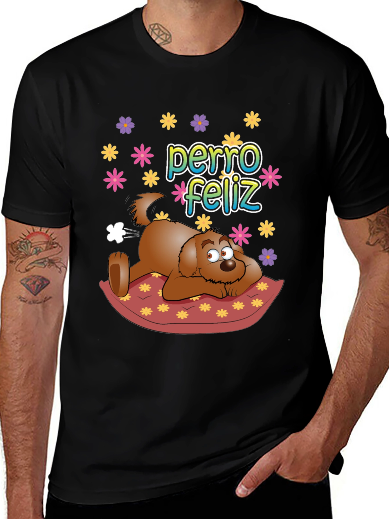 Variant 26 of Happy Dog Graphic Tee - "Perro Feliz" Black T-Shirt