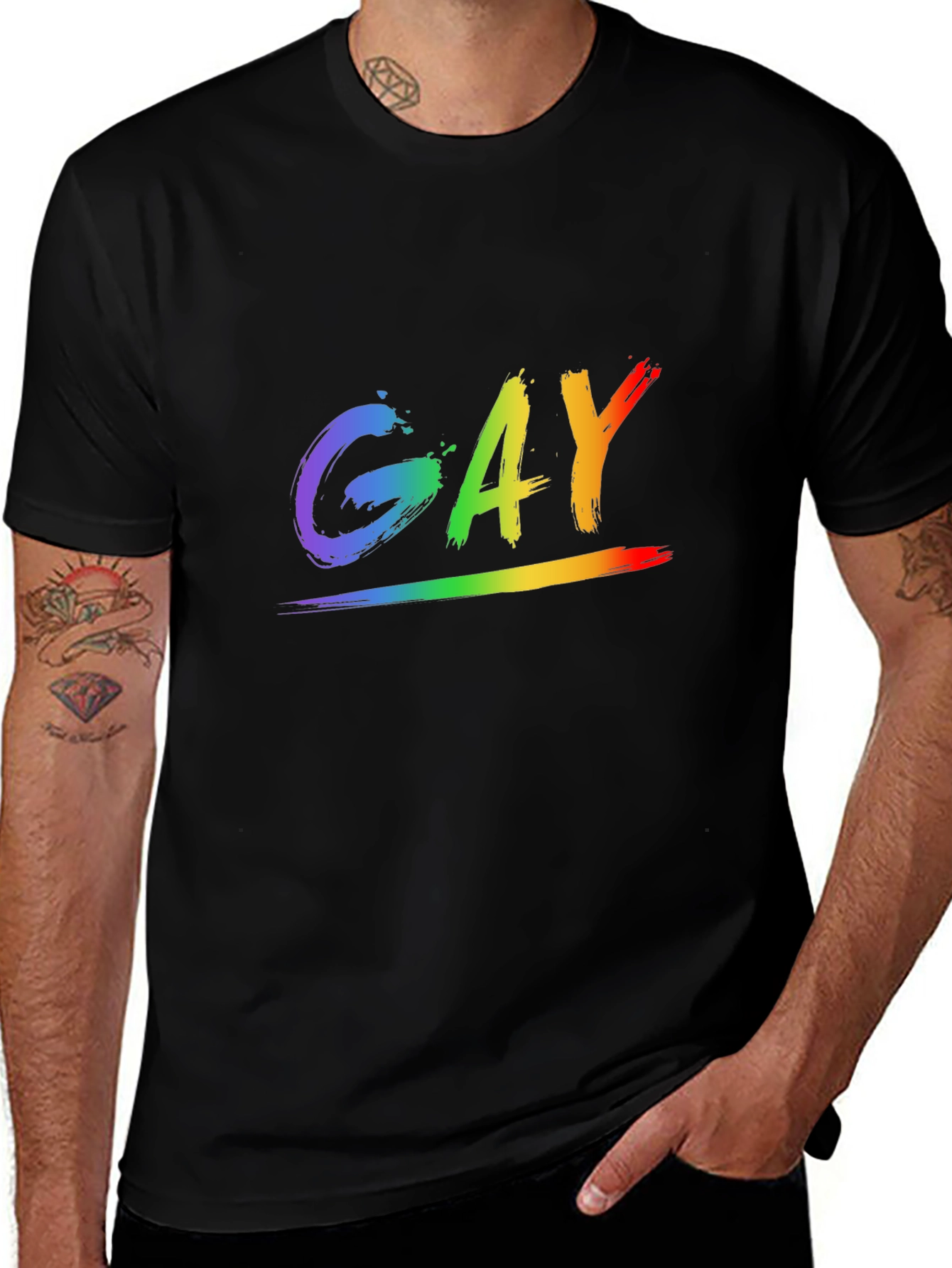 Rainbow GAY Pride Graphic Tee - Black Cotton Blend