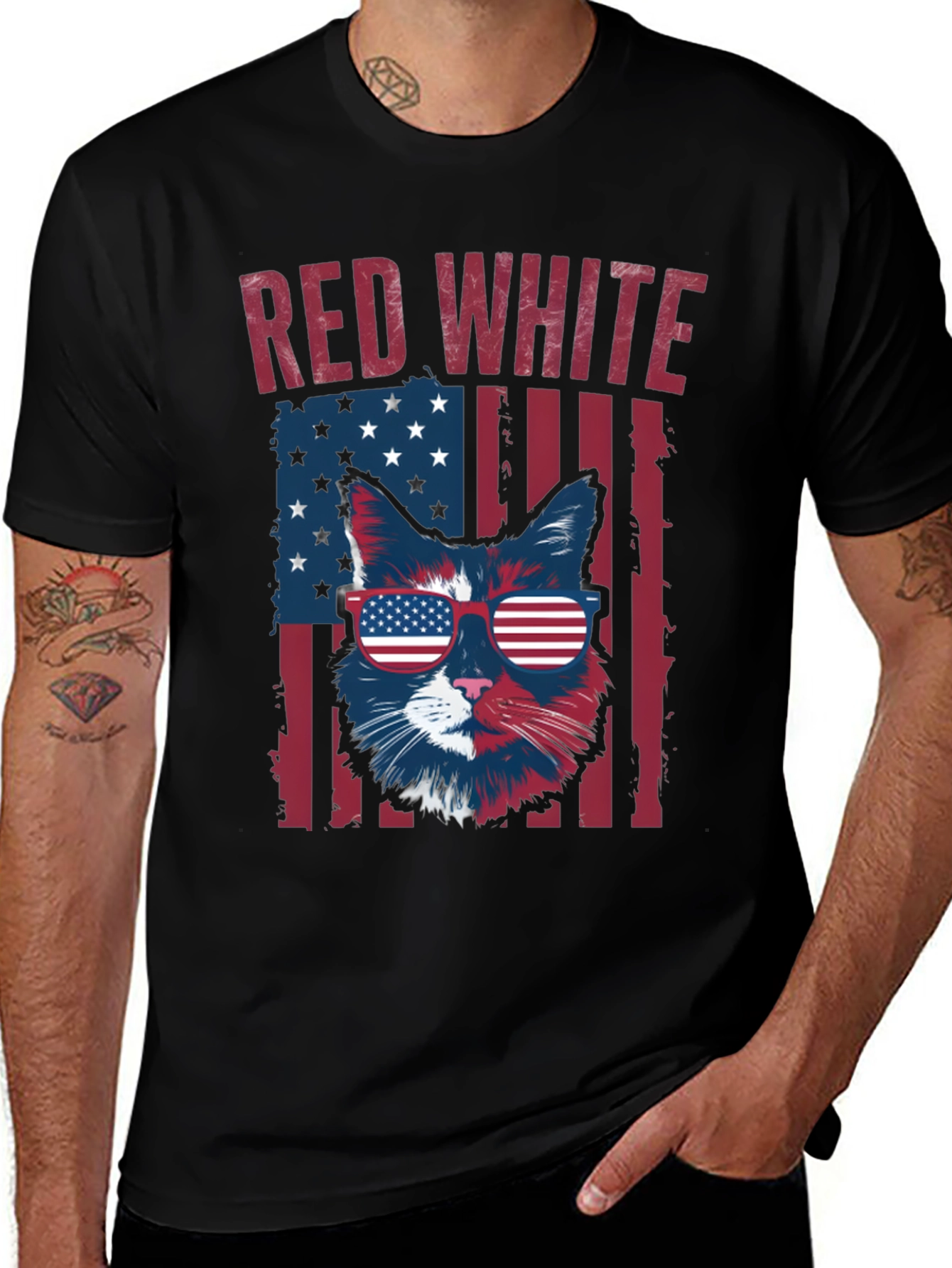 Variant 17 of Patriotic Cat T-Shirt - Red, White, and Cool!
