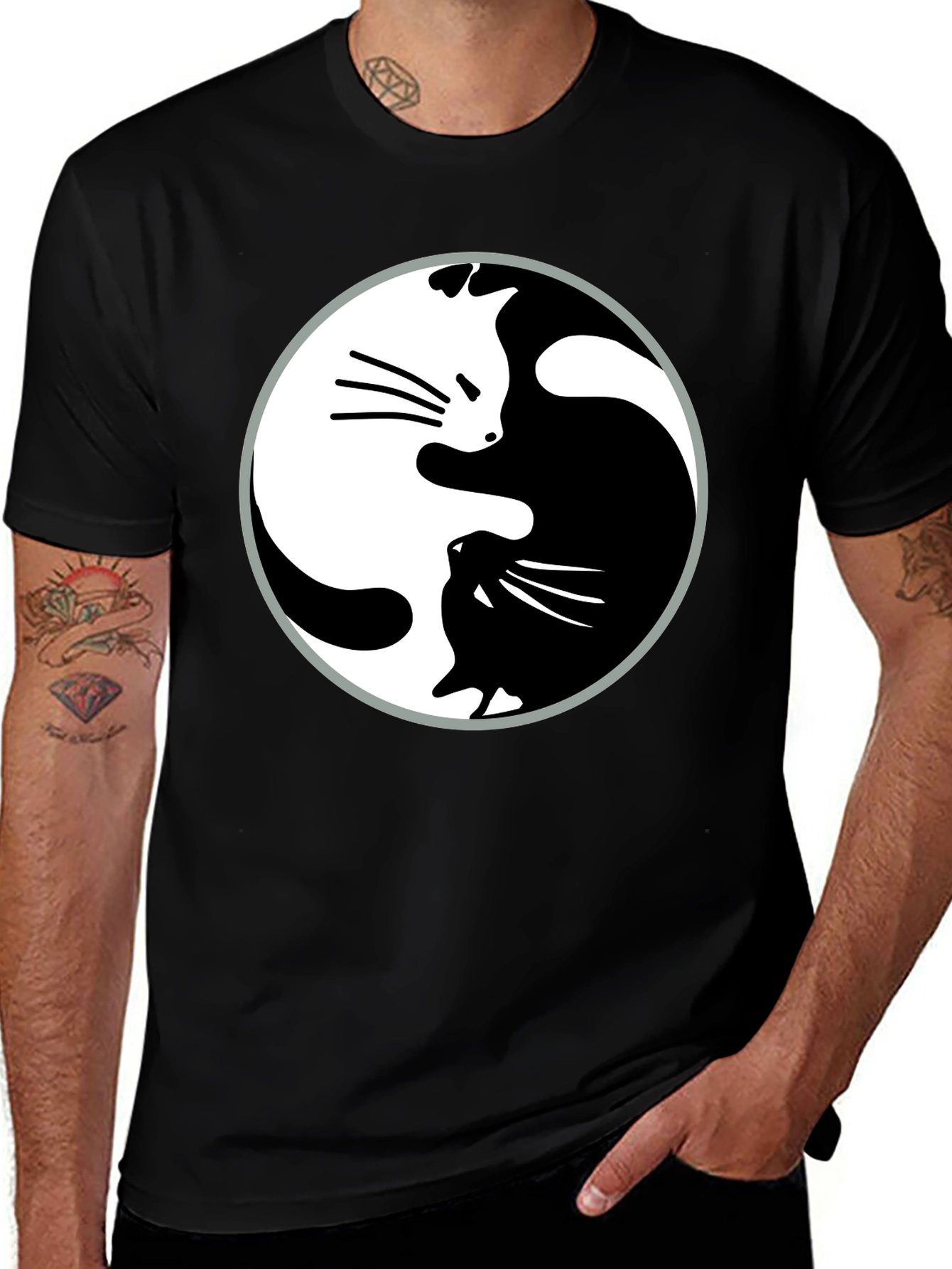 Variant 12 of Yin Yang Cats Graphic T-Shirt - Harmony & Balance