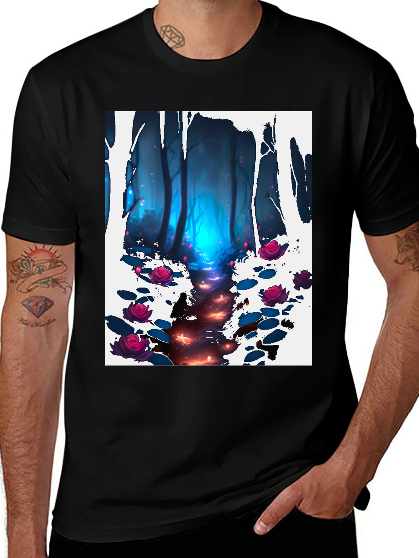 Enchanted Forest Graphic Tee - Dark Fantasy Design