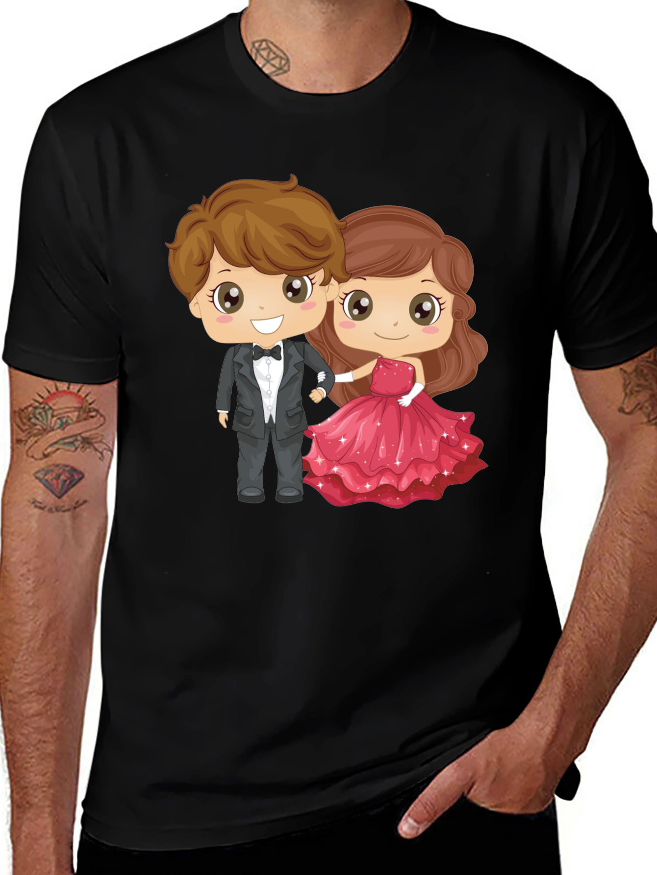 Variant 9 of Cartoon Couple Graphic Black T-Shirt