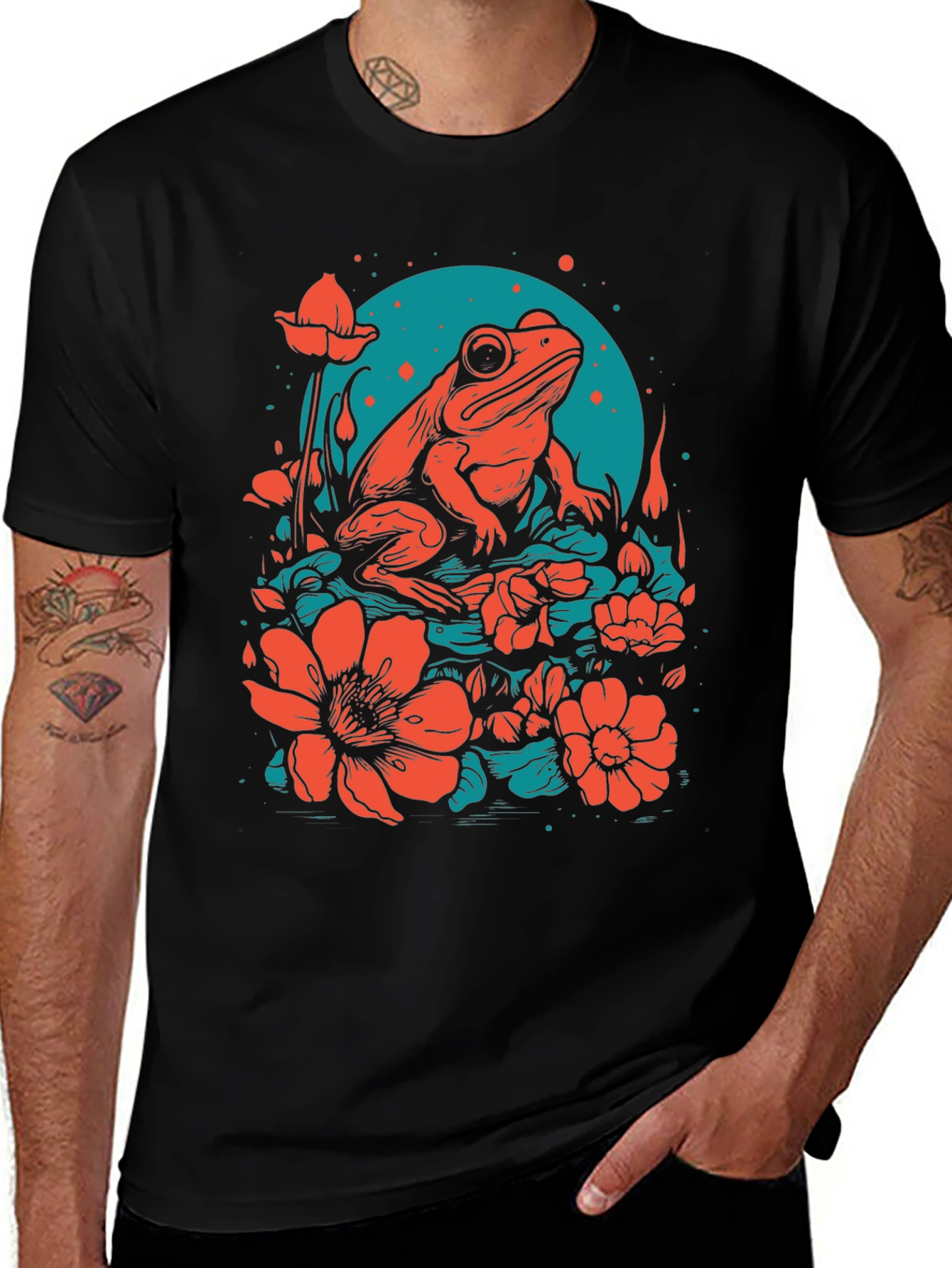 Variant 11 of Frog & Flower Graphic Tee - Unique Design
