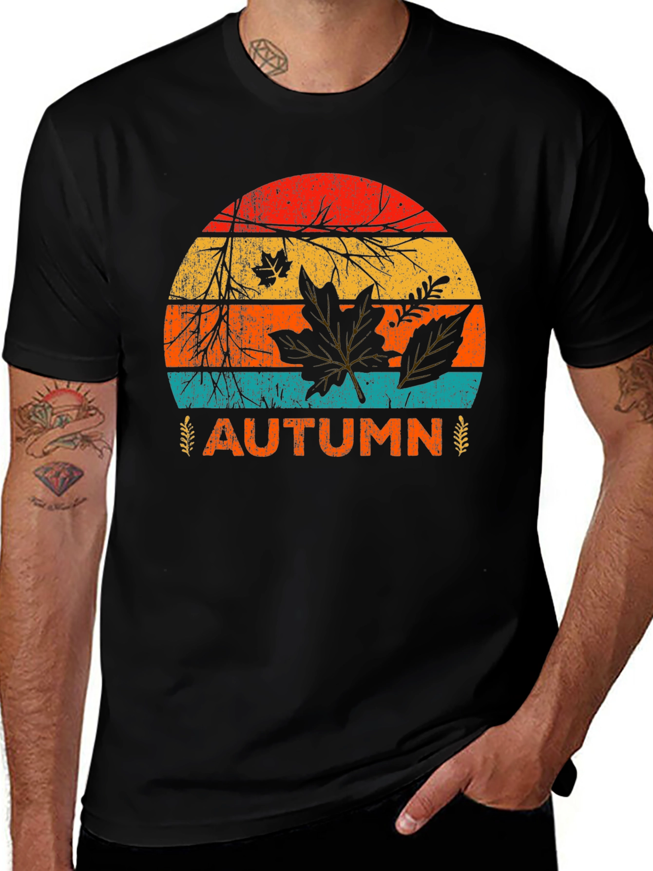Black Retro Autumn Leaves Graphic Tee - Black main image