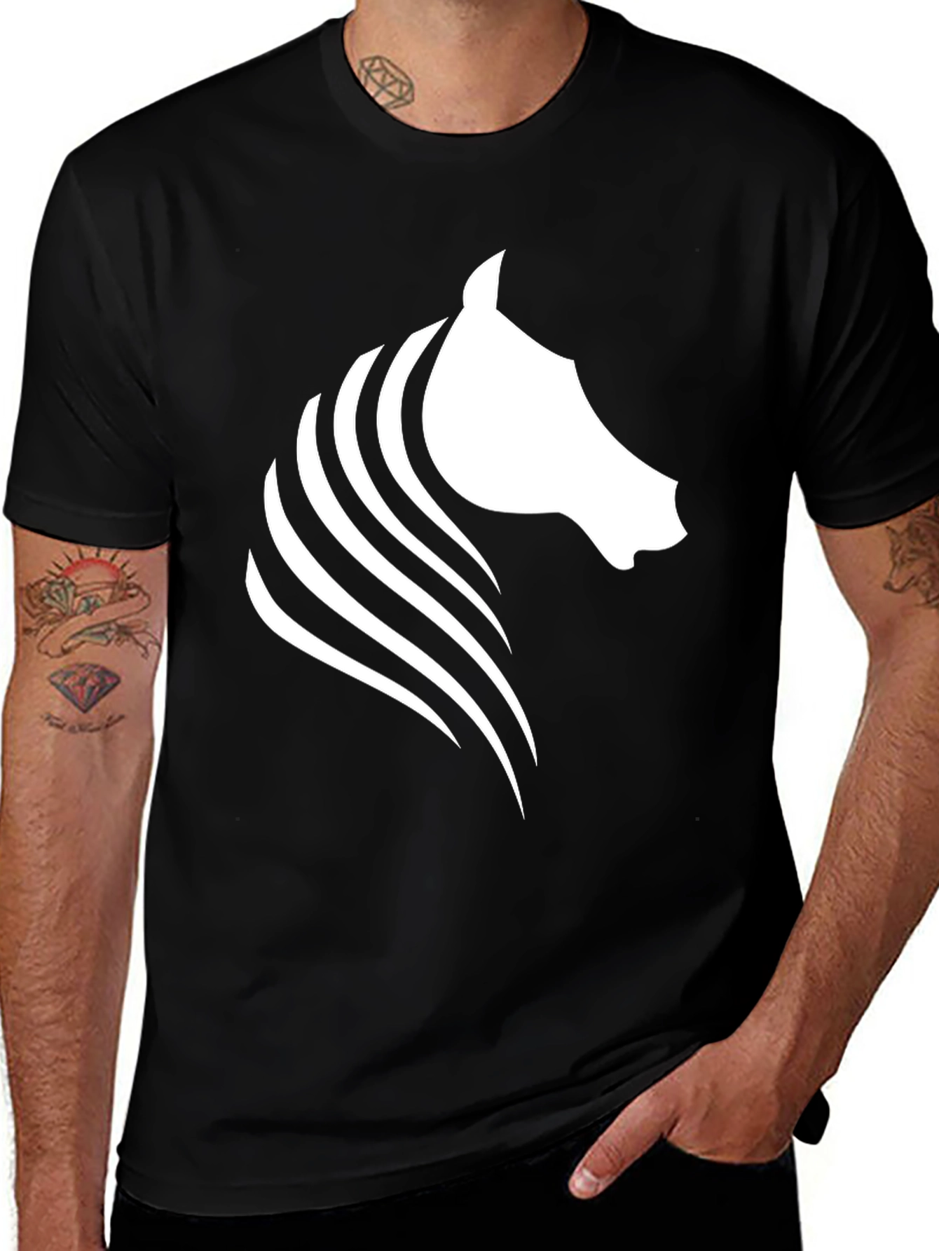 Variant 2 of Black Horse Head Graphic Tee - Stylish and Unique