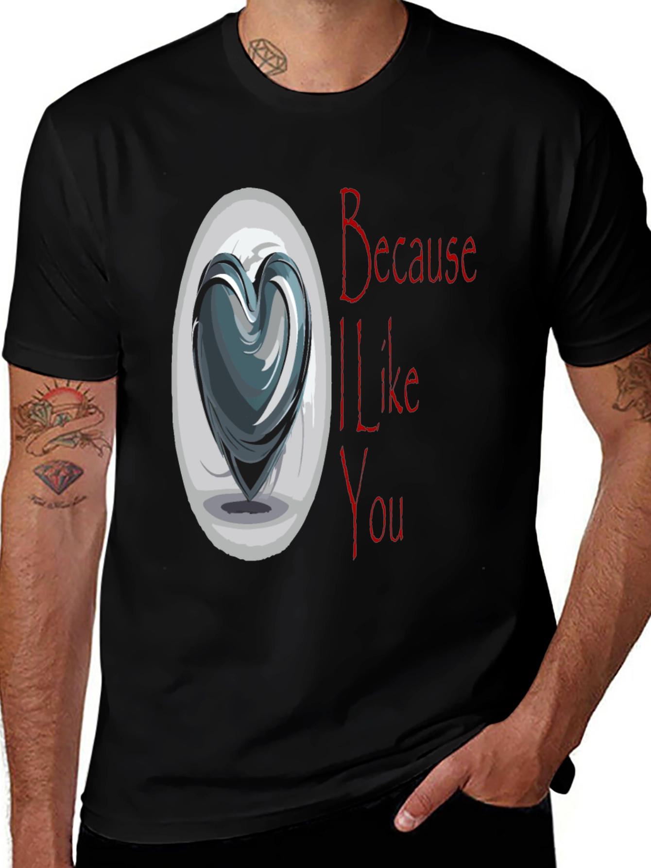 Variant 30 of Because I Like You Heart Graphic Tee - Black