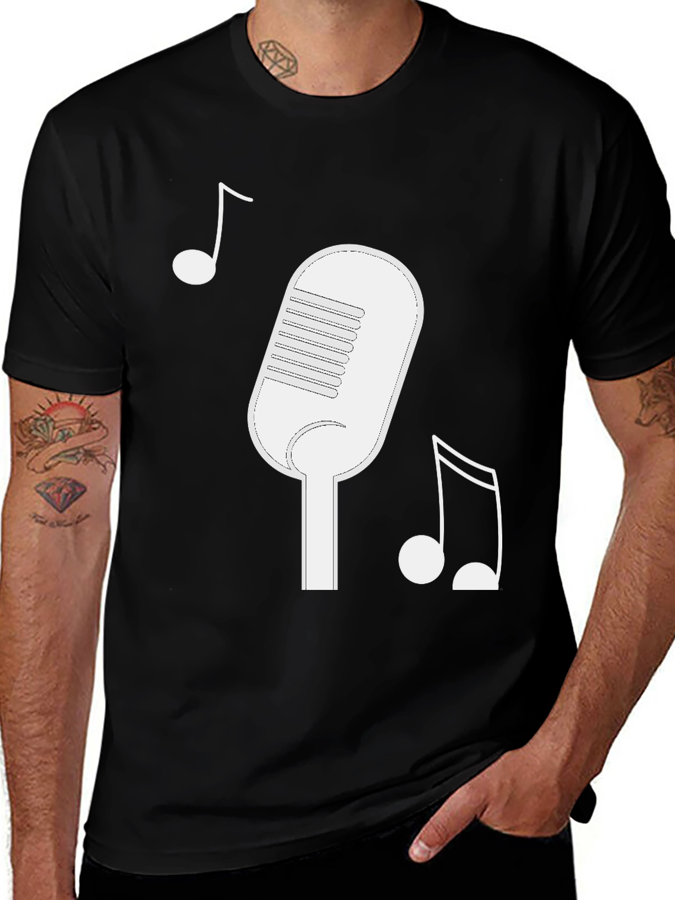 Variant 30 of Retro Mic Graphic Tee - Black Cotton Comfort