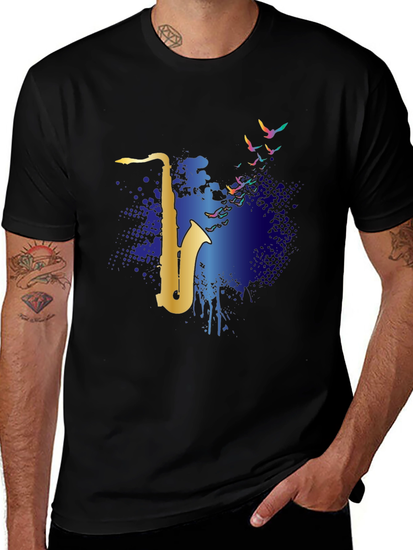 Variant 7 of Saxophone Art Men's Black Graphic Tee