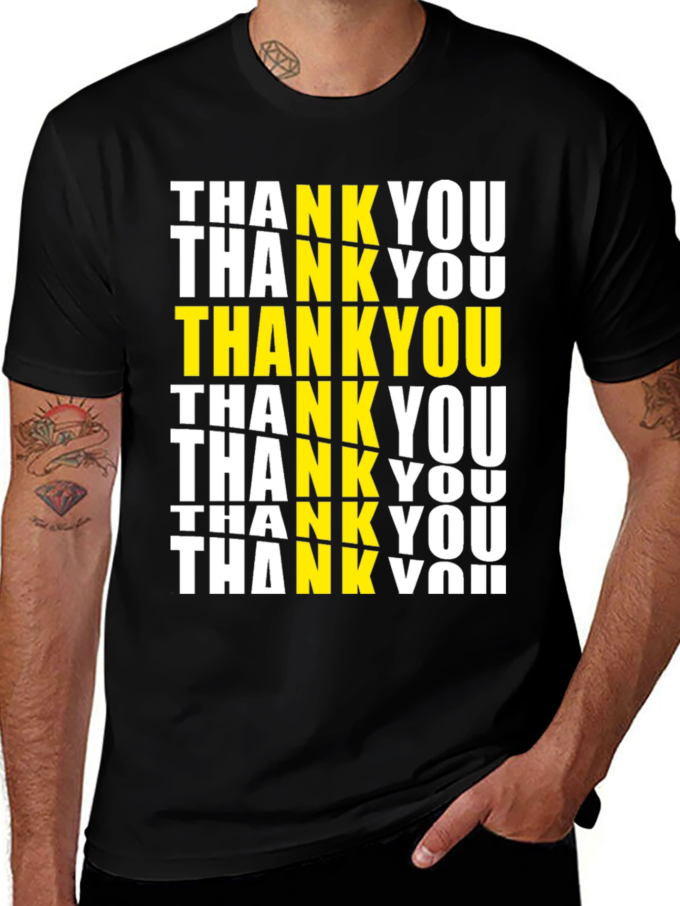 Variant 14 of Thank You Graphic Print Black T-Shirt
