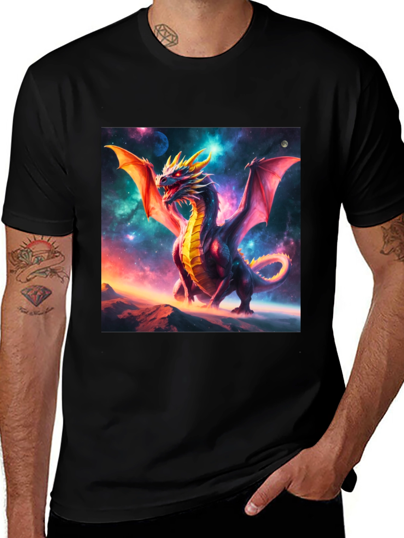 Variant 2 of Dragon Graphic Tee - Black Cotton Blend T-Shirt