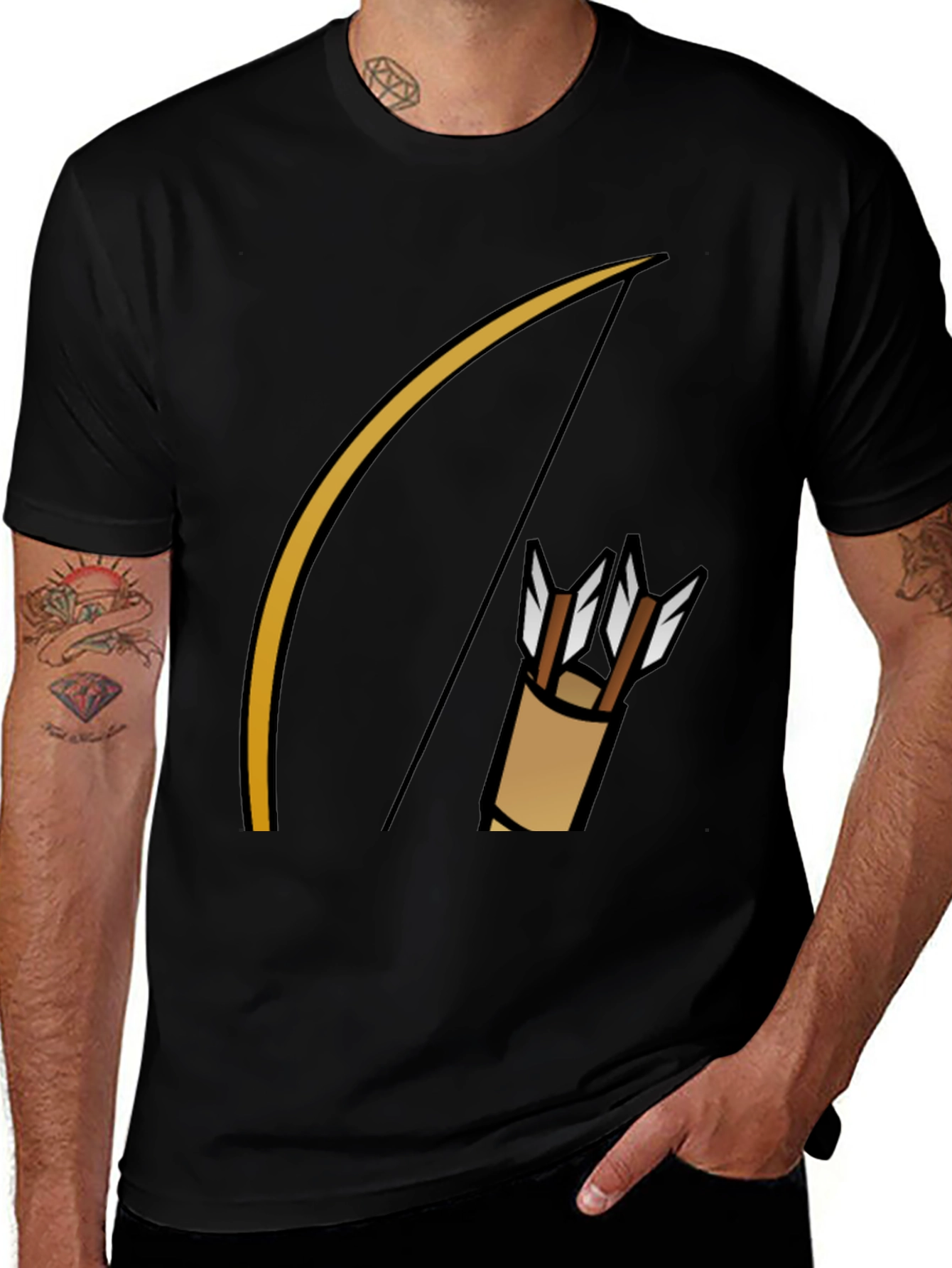 Variant 29 of Archery Bow and Arrow Graphic Tee - Black Casual T-Shirt