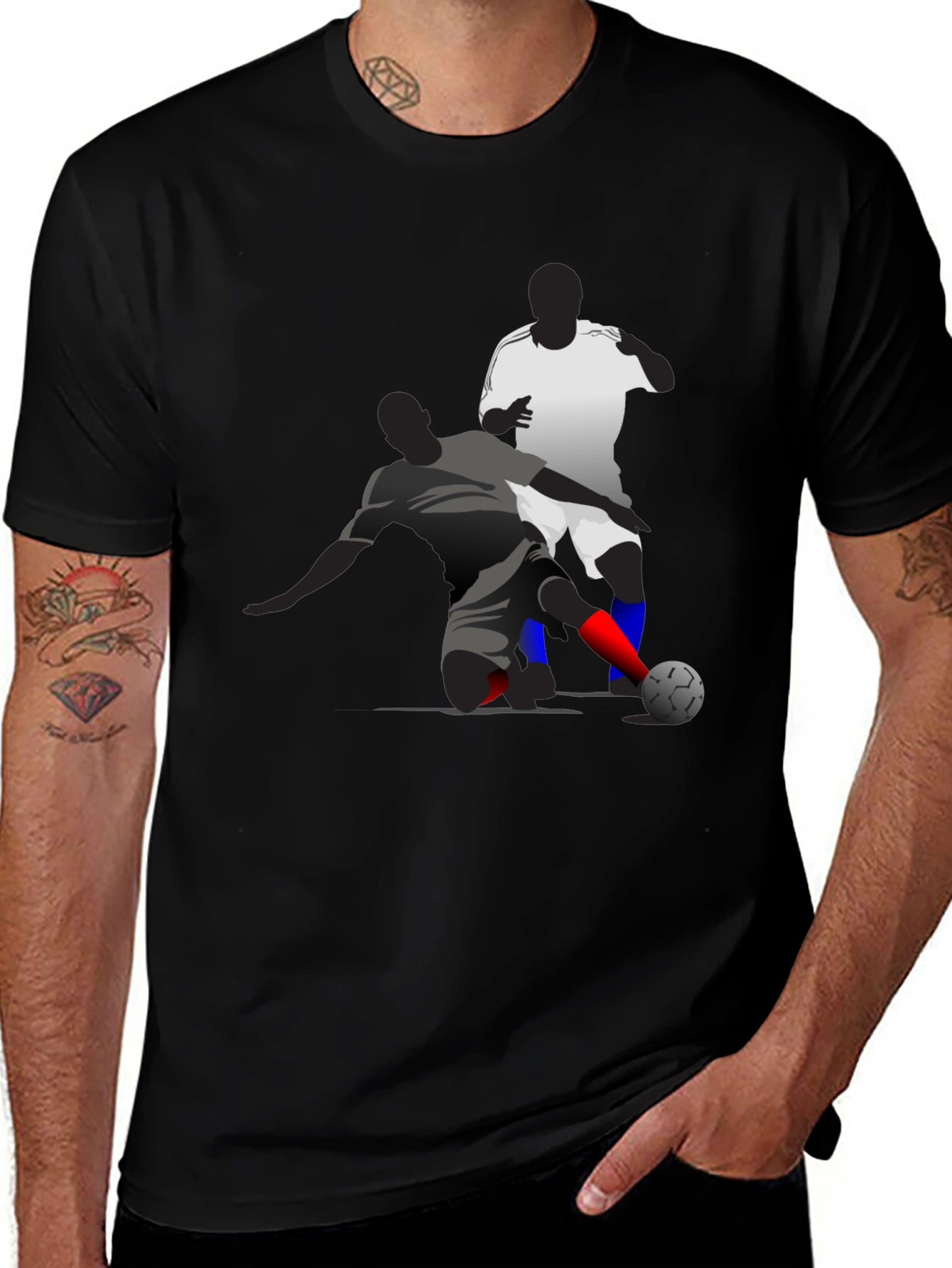 Variant 14 of Soccer Graphic Tee - Black Cotton Blend T-Shirt