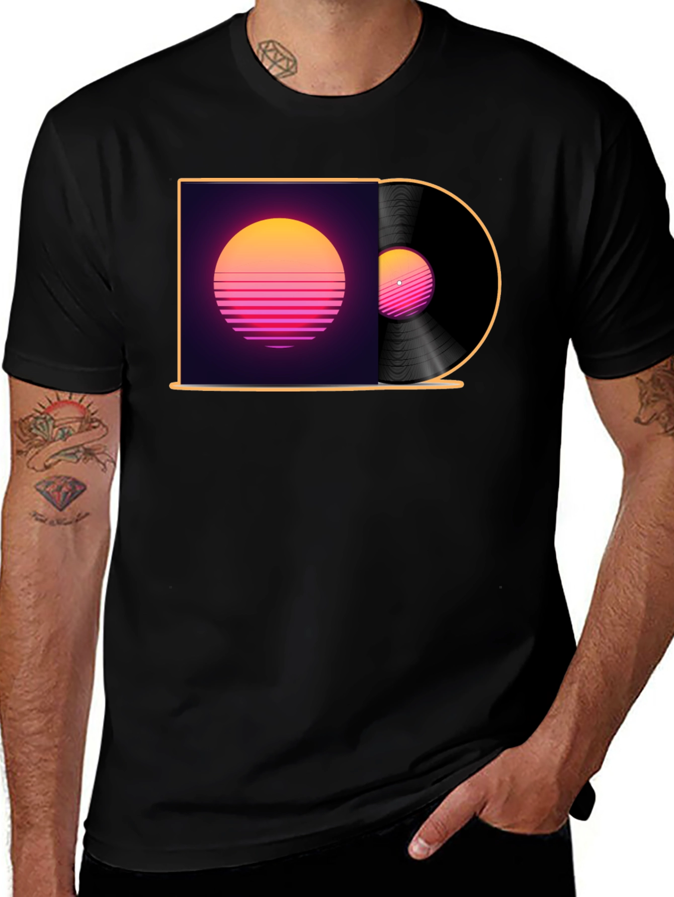 Variant 7 of Retro Sunset Vinyl Record Graphic T-Shirt