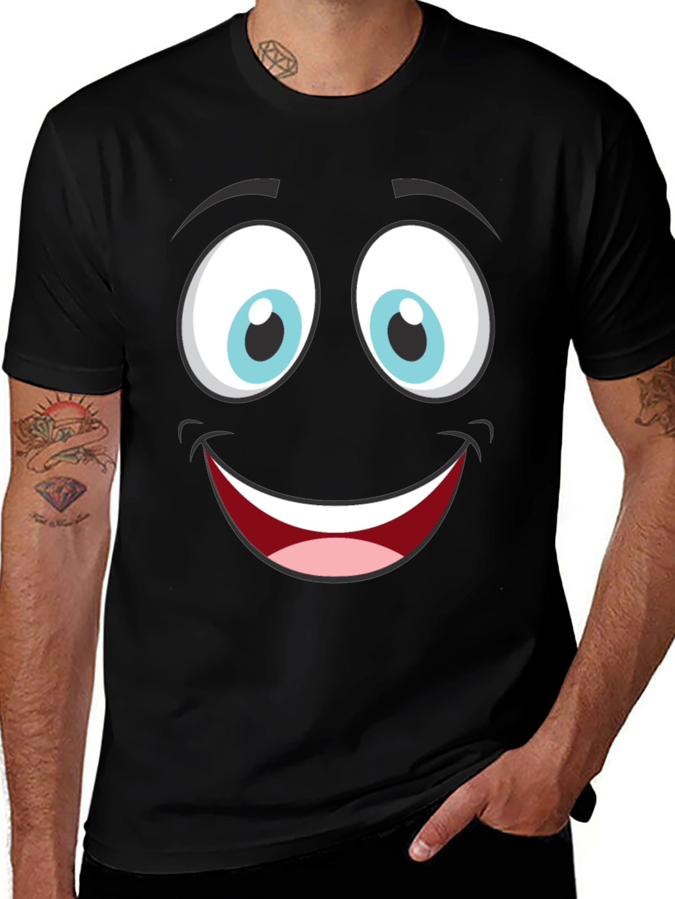 Funny Cartoon Face Graphic Black T-Shirt
