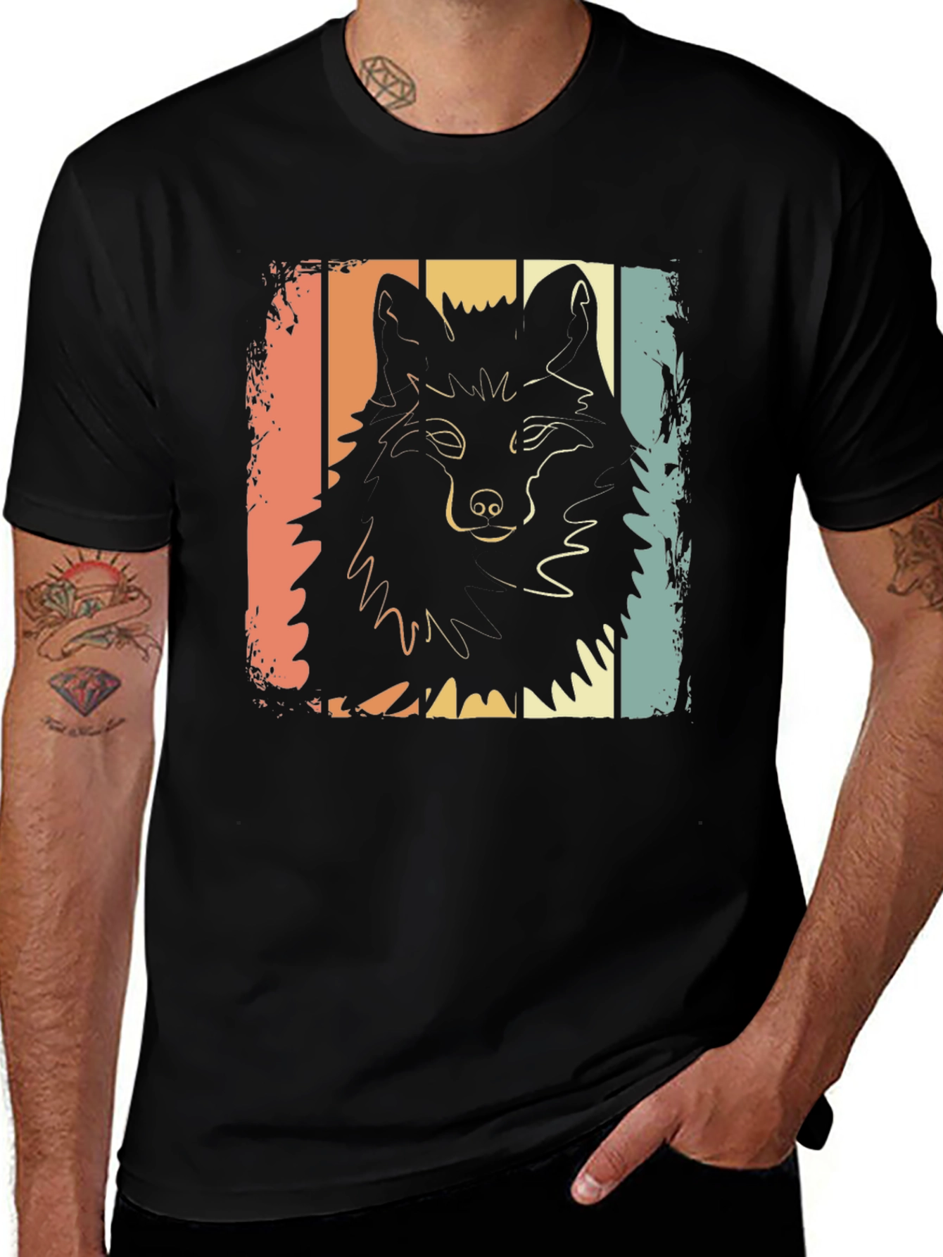Variant 26 of Retro Wolf Graphic T-Shirt - Black