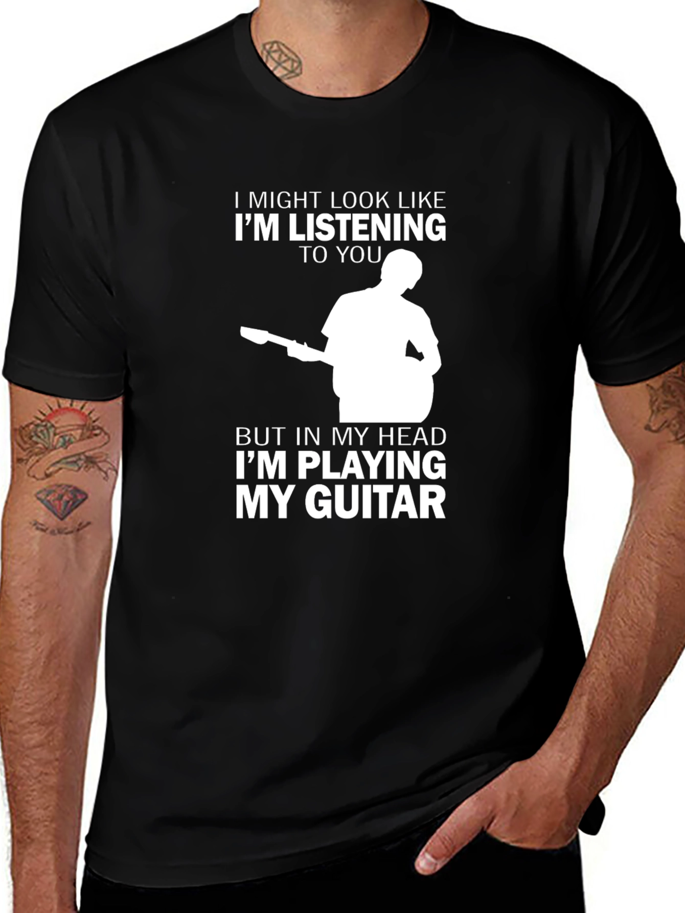 Variant 8 of Guitar Player T-Shirt: "I'm Playing My Guitar" Design