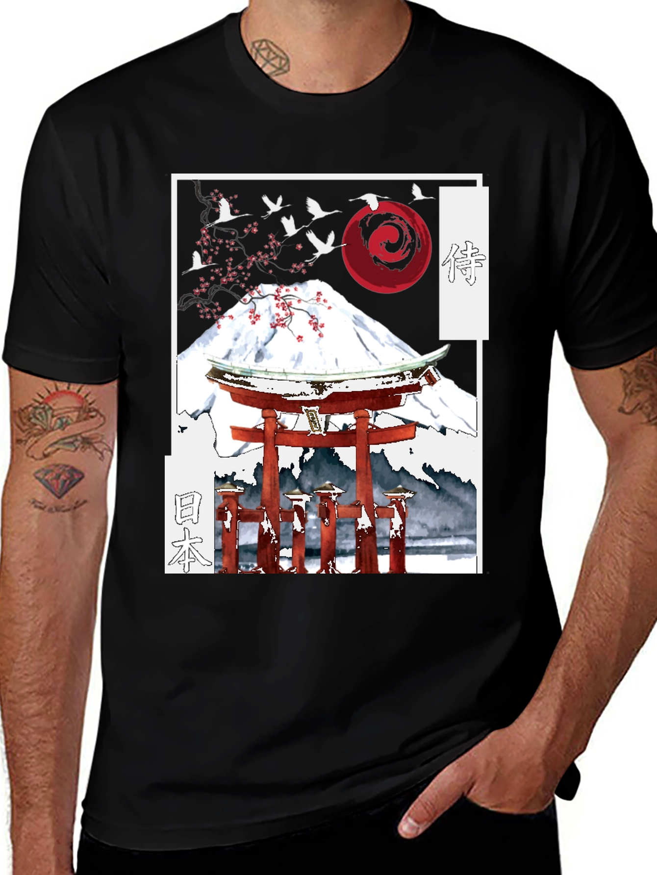 Japanese Mount Fuji Crane T-Shirt