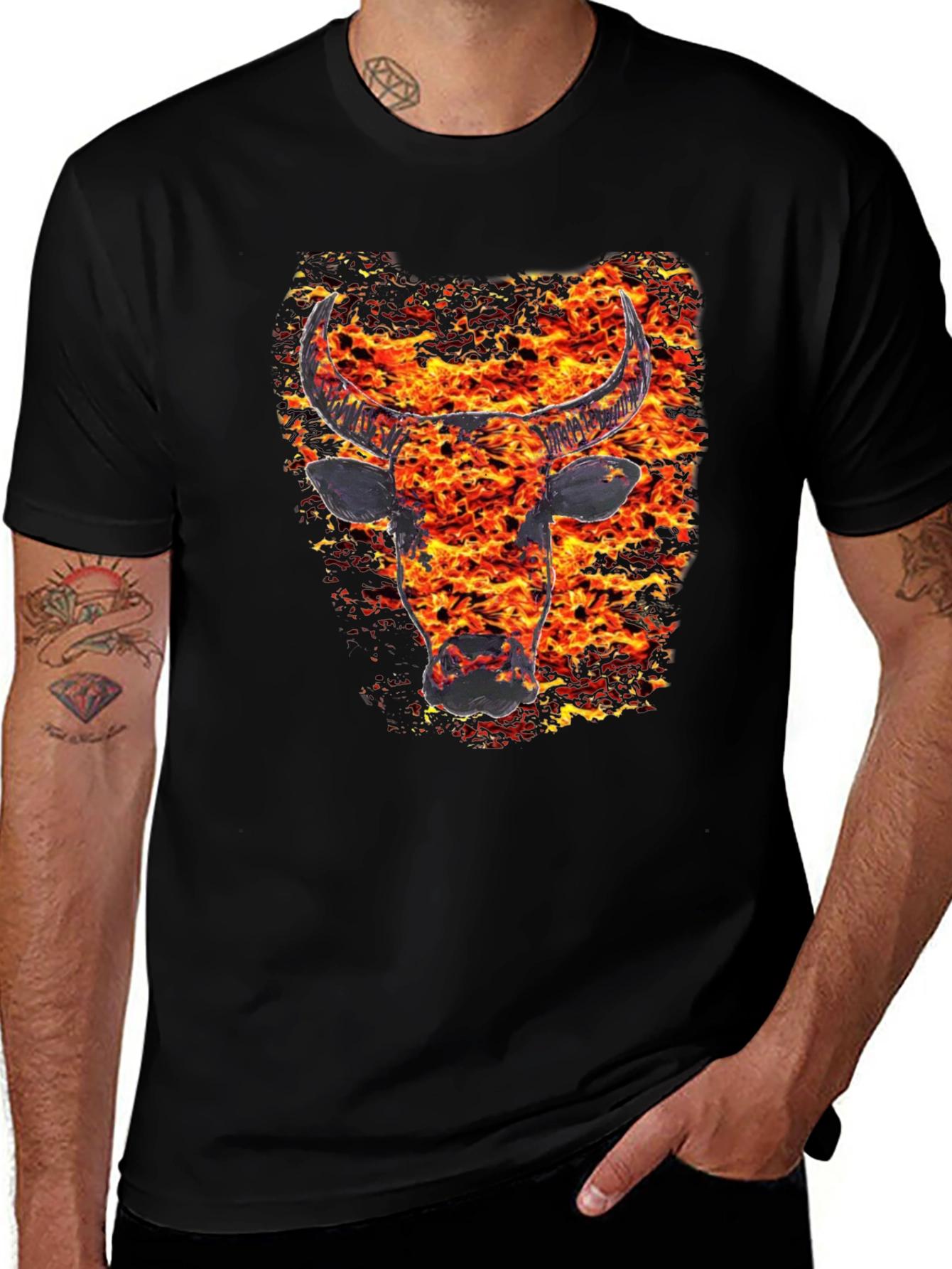 Variant 3 of Fiery Bull Graphic Tee - Men's Black T-Shirt