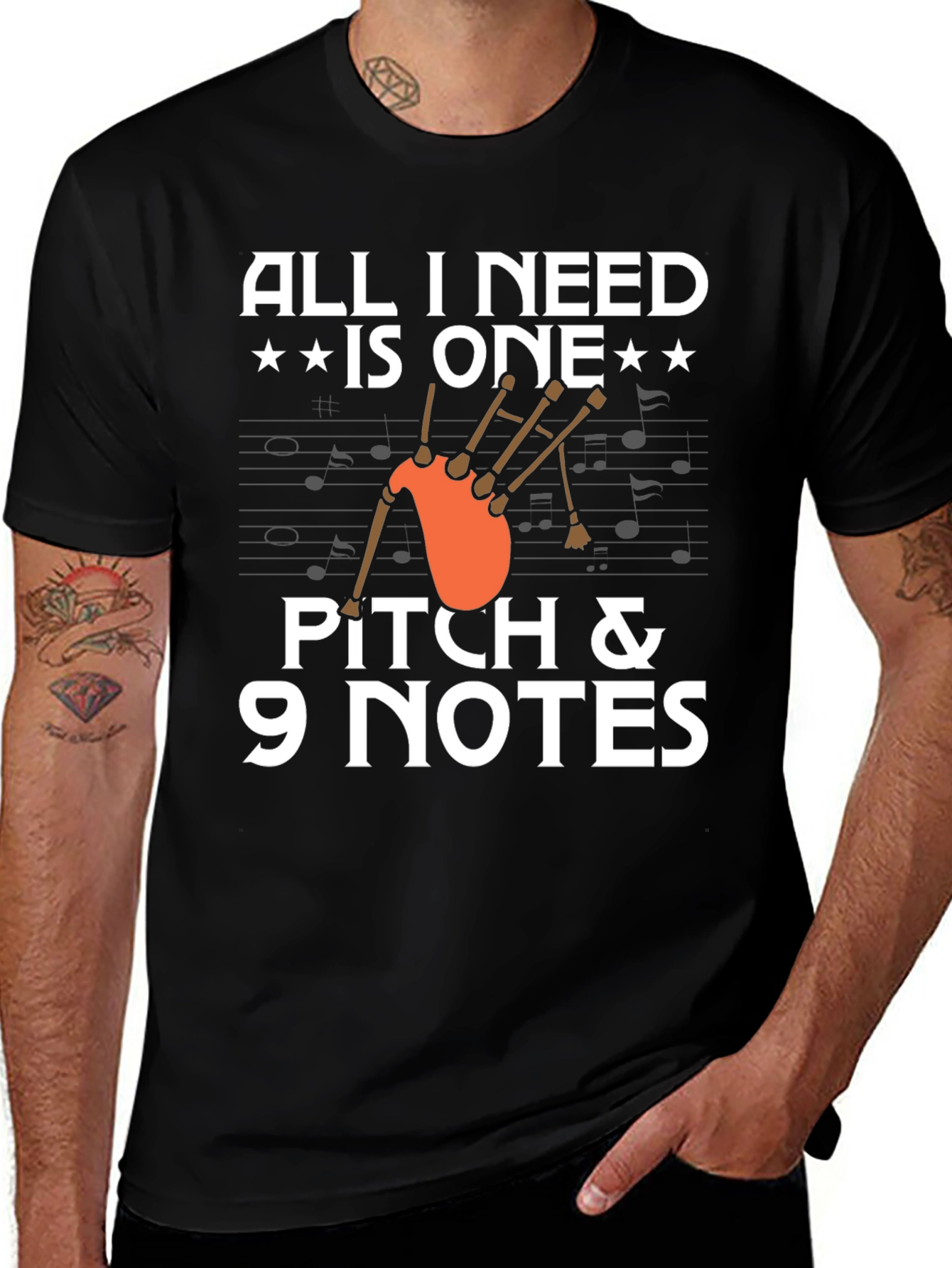 Variant 18 of Bagpipe Music T-Shirt - Pitch & 9 Notes