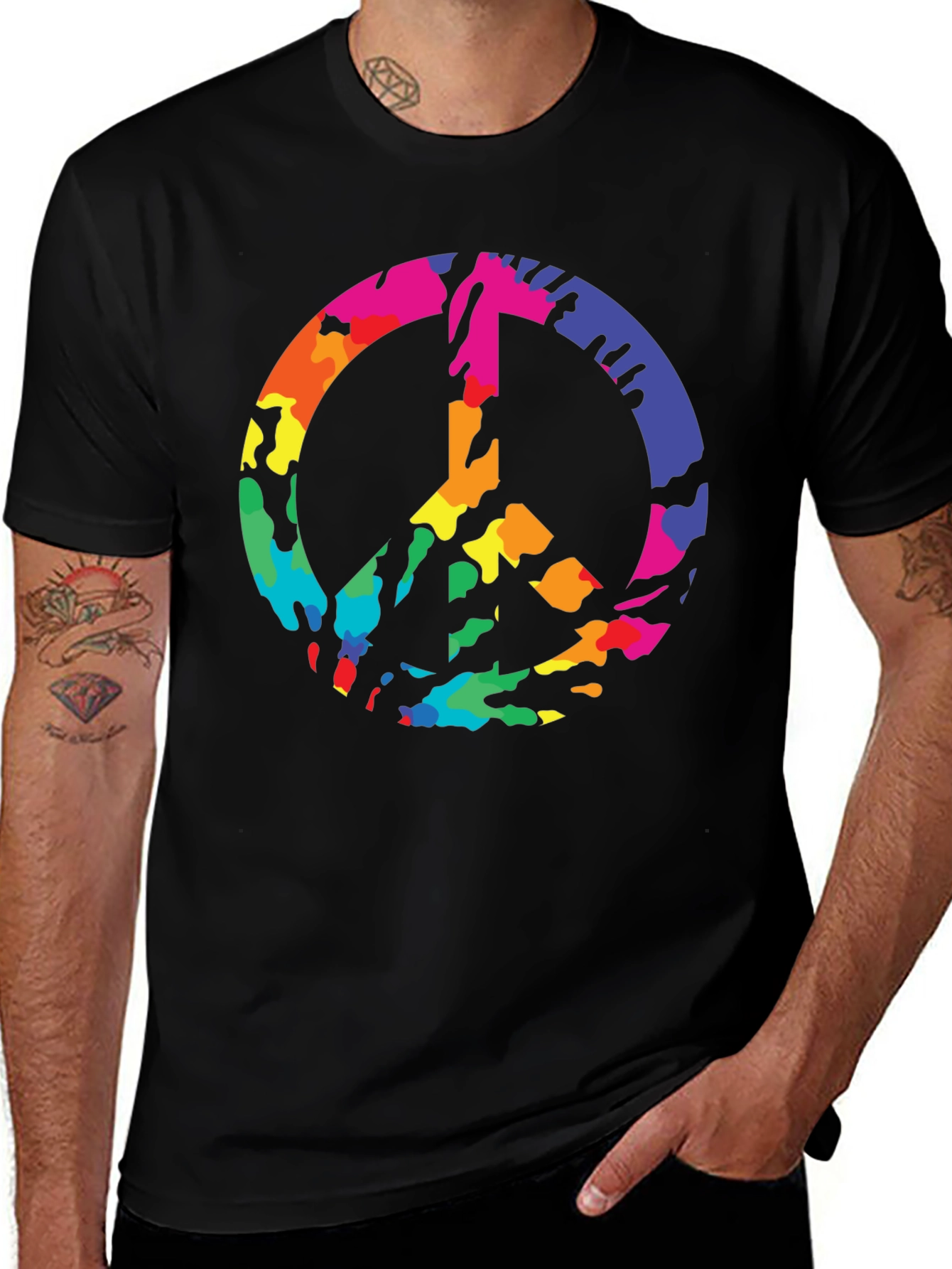 Variant 28 of Peace Sign Rainbow Camo Graphic T-Shirt