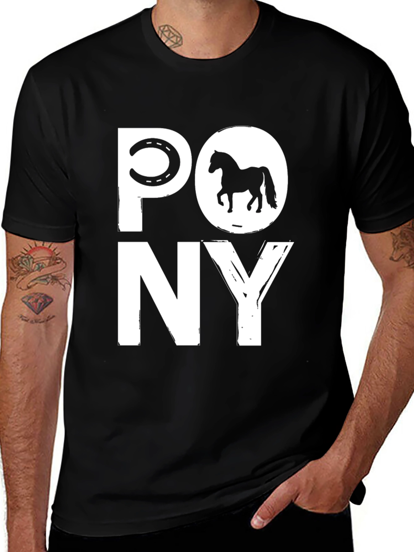 Pony Graphic Tee - Black Cotton T-Shirt