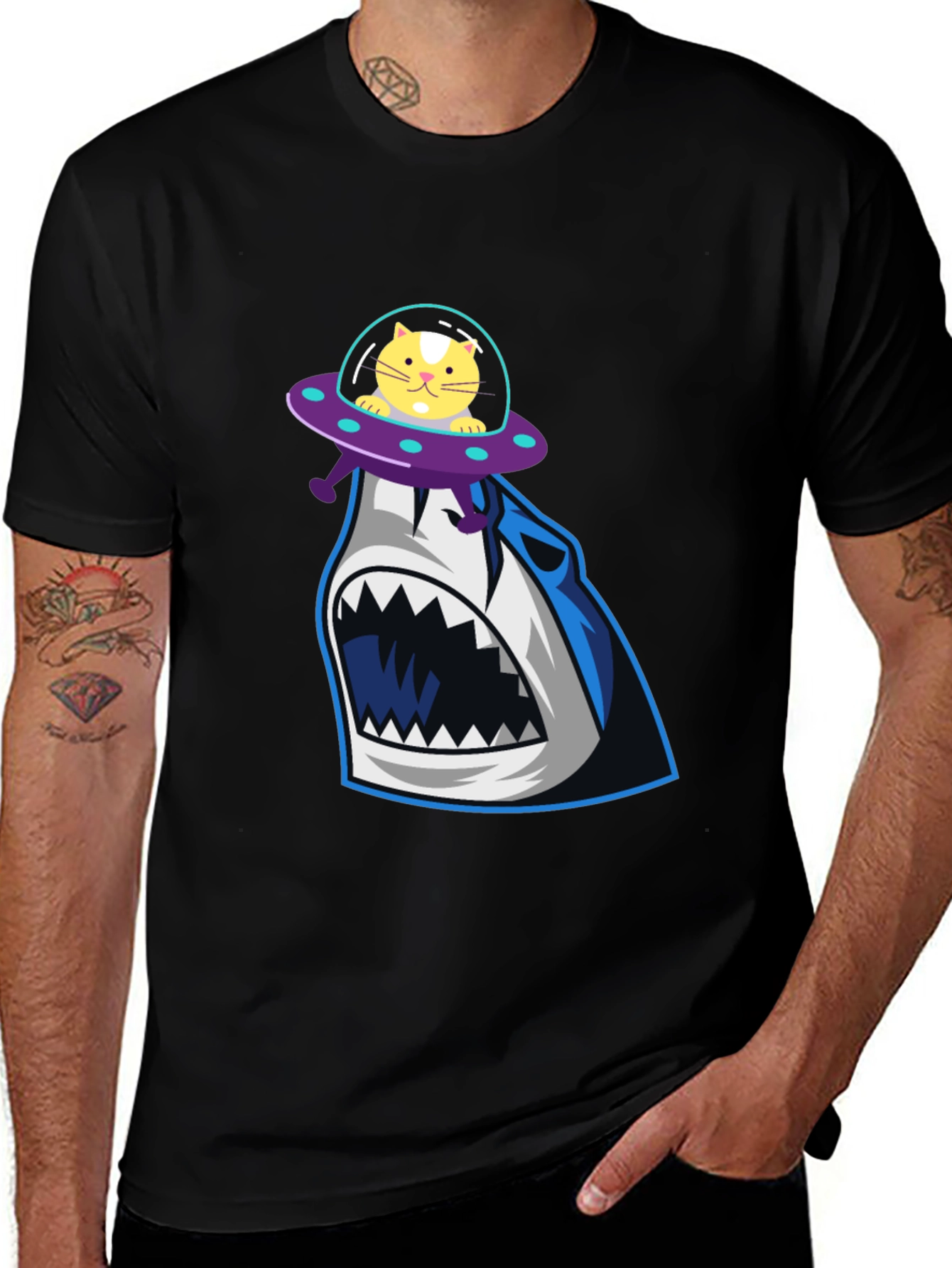 Variant 11 of Shark vs Cat UFO Graphic Tee