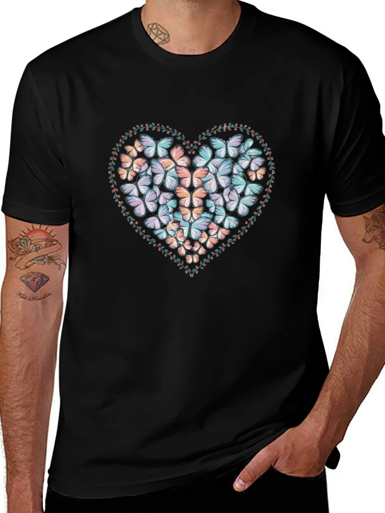 Variant 29 of Butterfly Heart Graphic Tee - Black