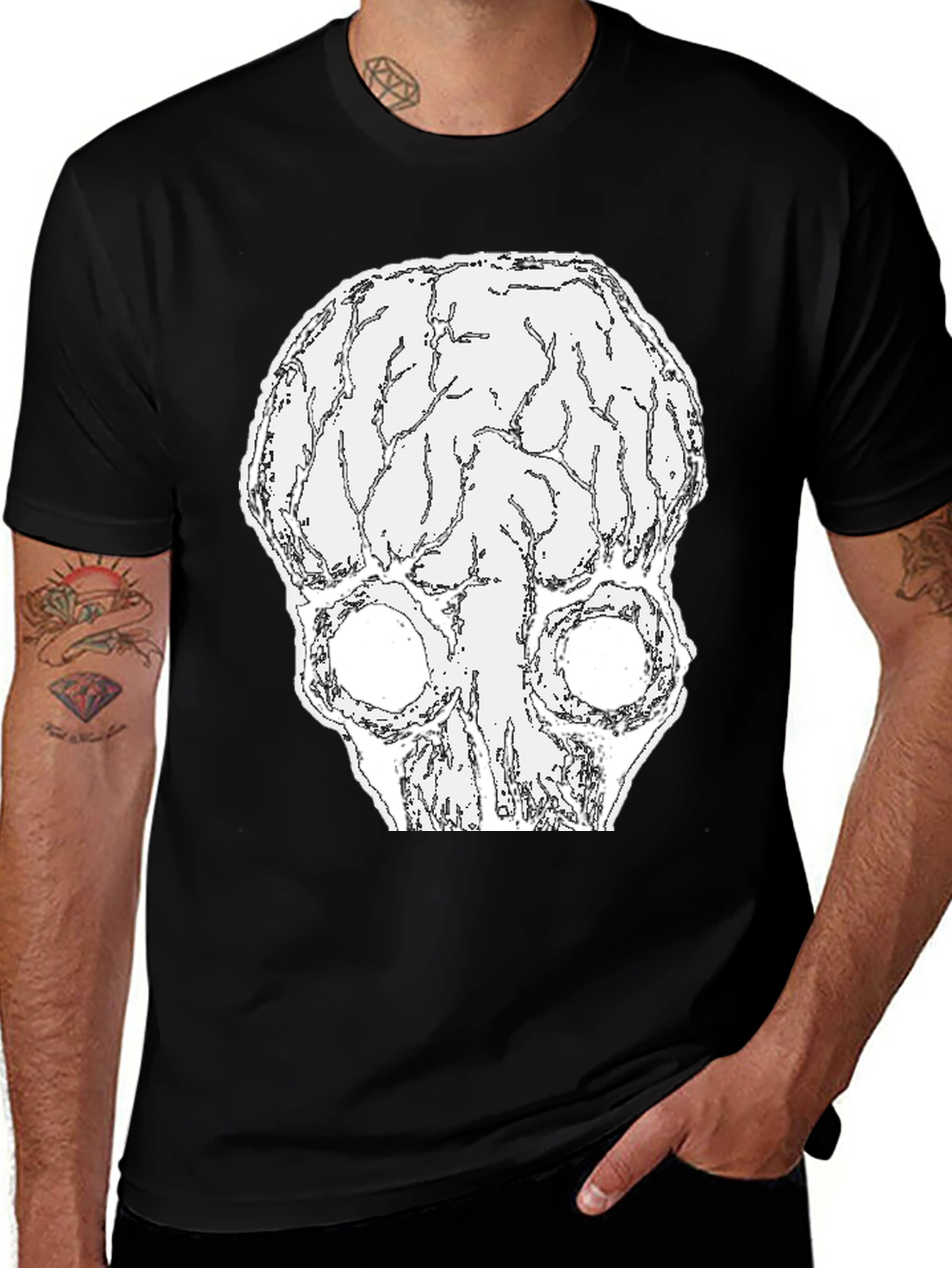 Variant 16 of Brain Skull Graphic Tee - Black Cotton T-Shirt