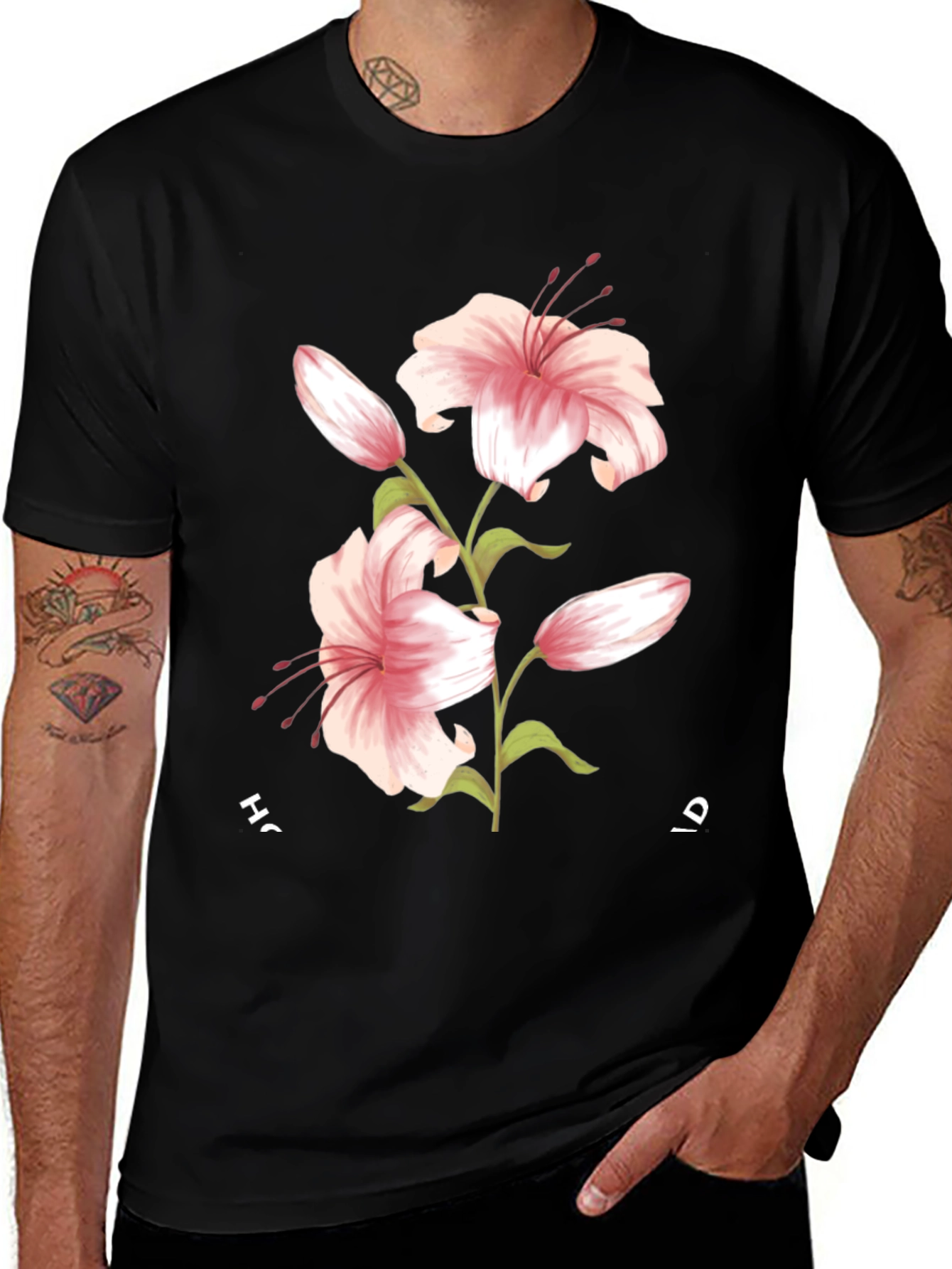 Variant 22 of Floral Lily Graphic Black T-Shirt