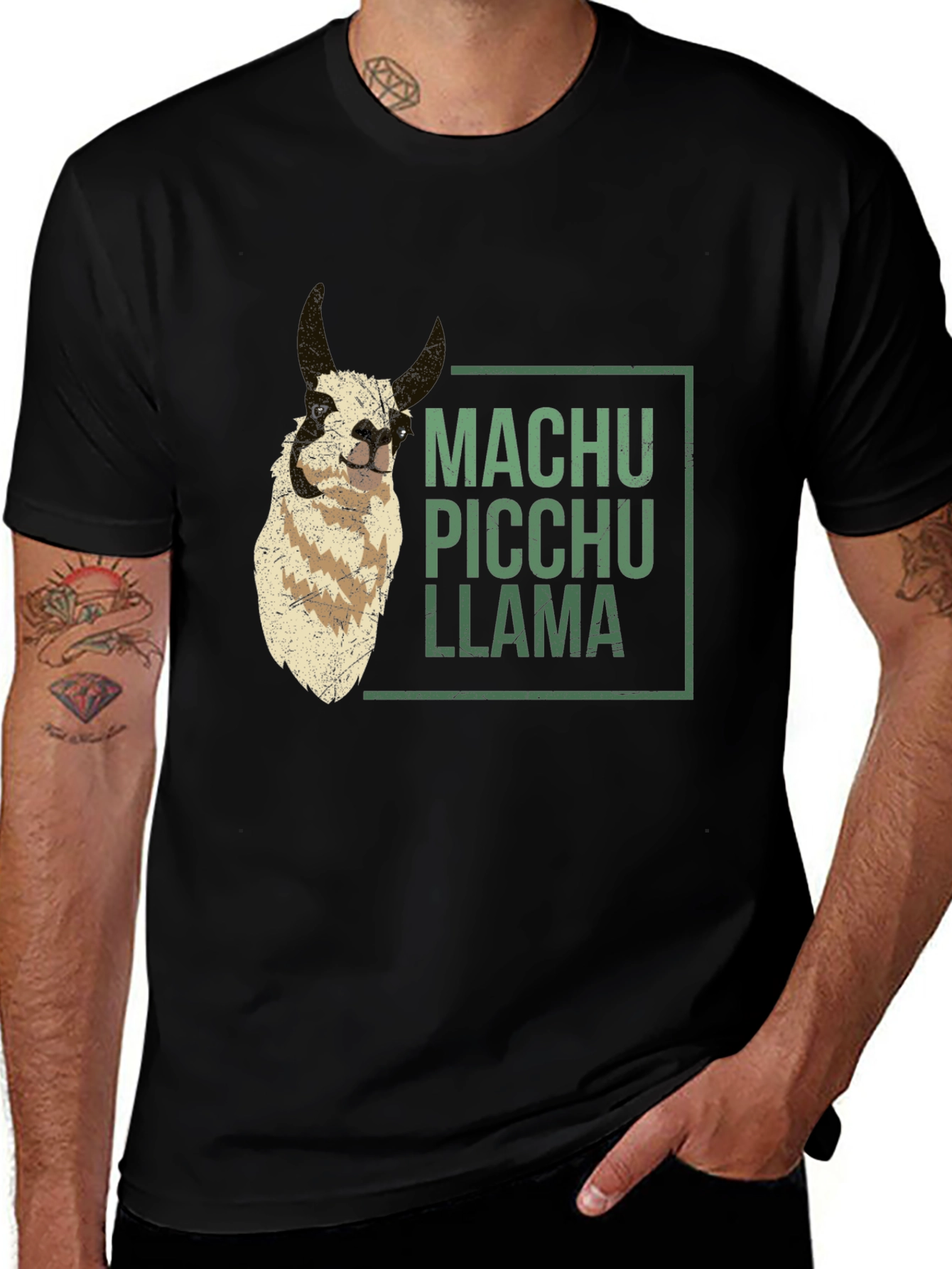 Variant 29 of Machu Picchu Llama Graphic Tee - Black Crew Neck