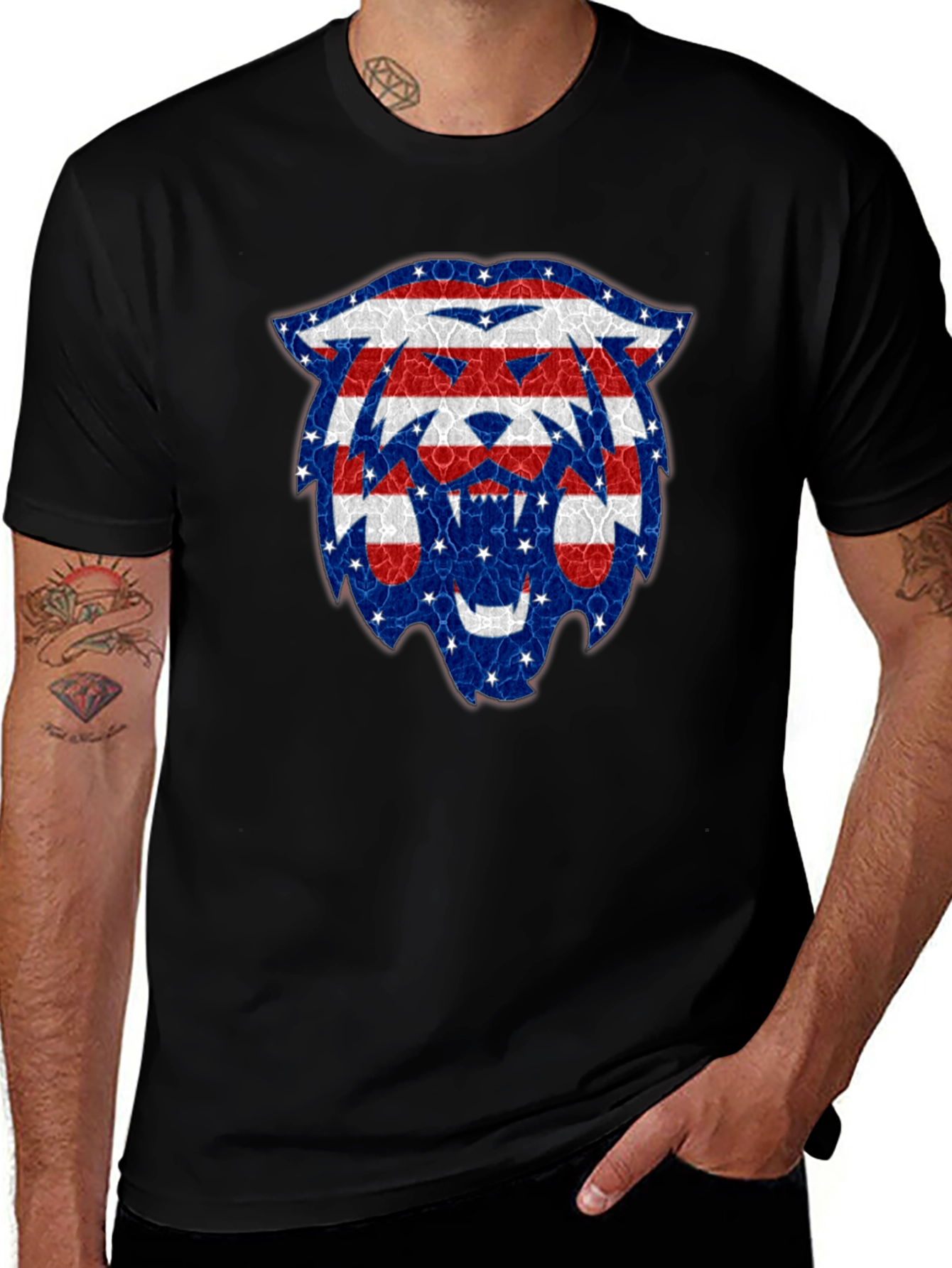 Variant 29 of American Flag Tiger Graphic Black T-Shirt