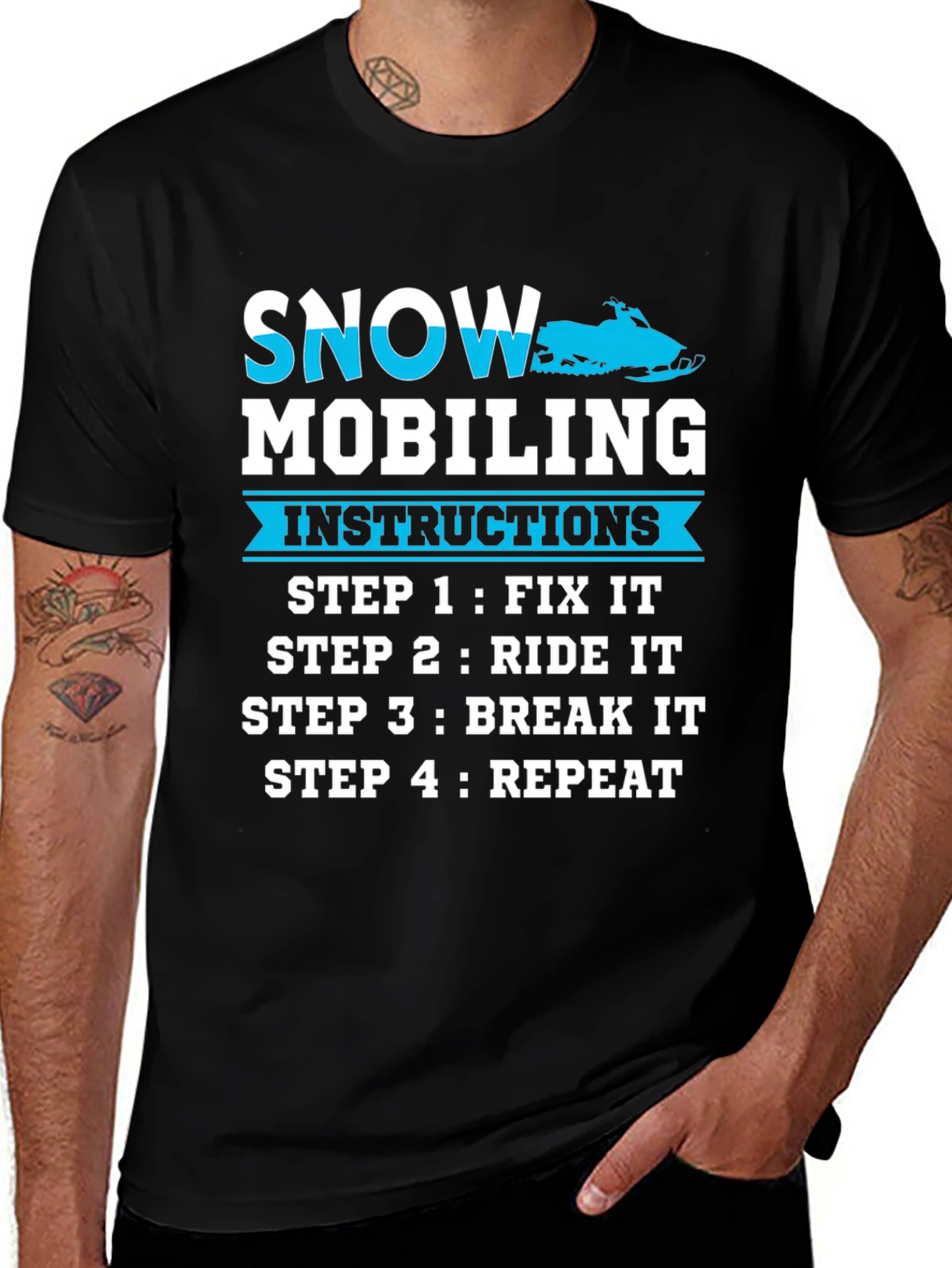 Variant 15 of Snowmobiling Instructions T-Shirt - Fix, Ride, Break, Repeat