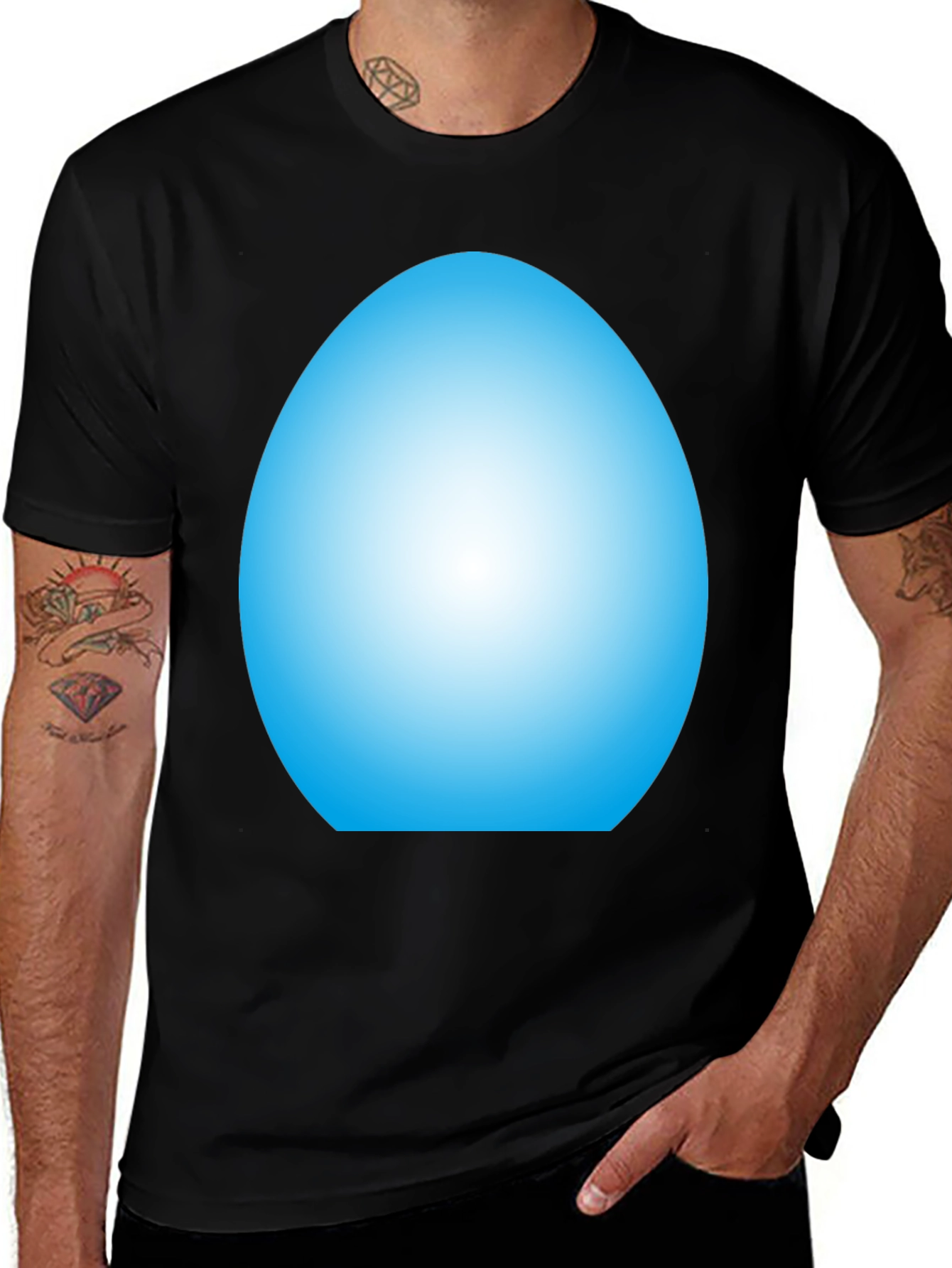 Variant 6 of Men's Black T-Shirt with Light Blue Oval Design