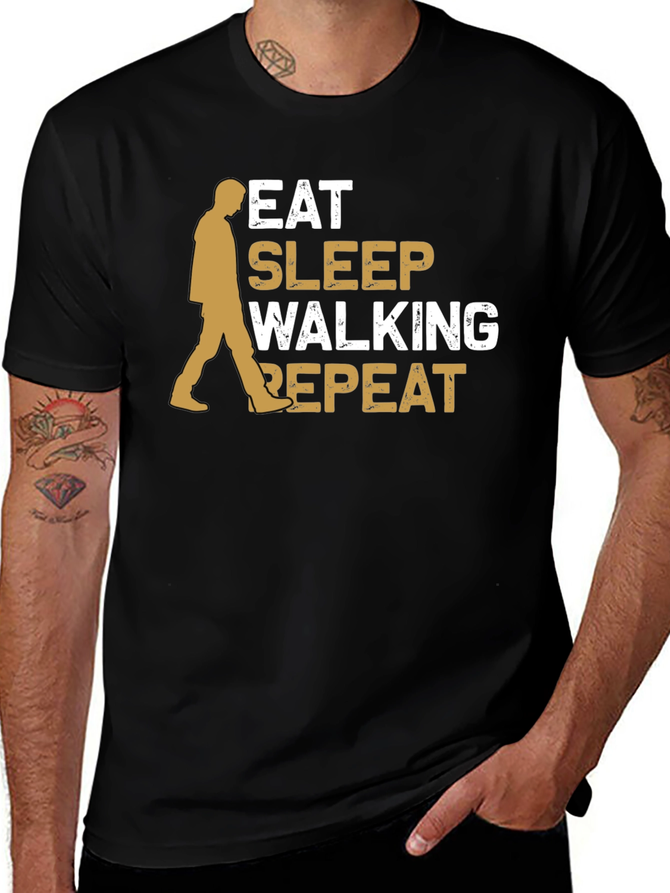 Variant 8 of Eat Sleep Walking Repeat Black Graphic Tee