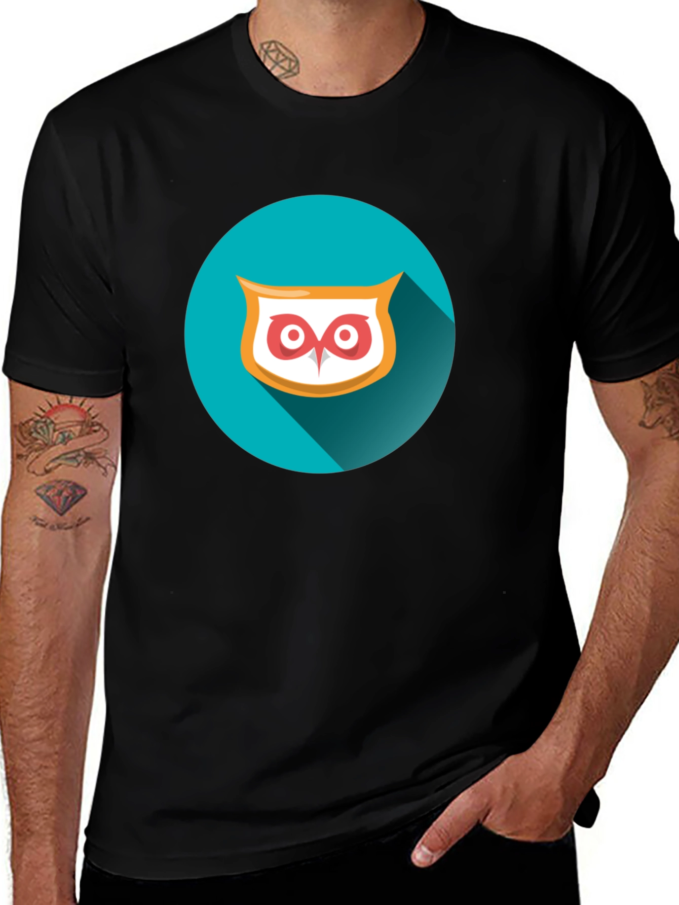 Variant 26 of Owl Graphic Tee - Trendy Men's Black T-Shirt