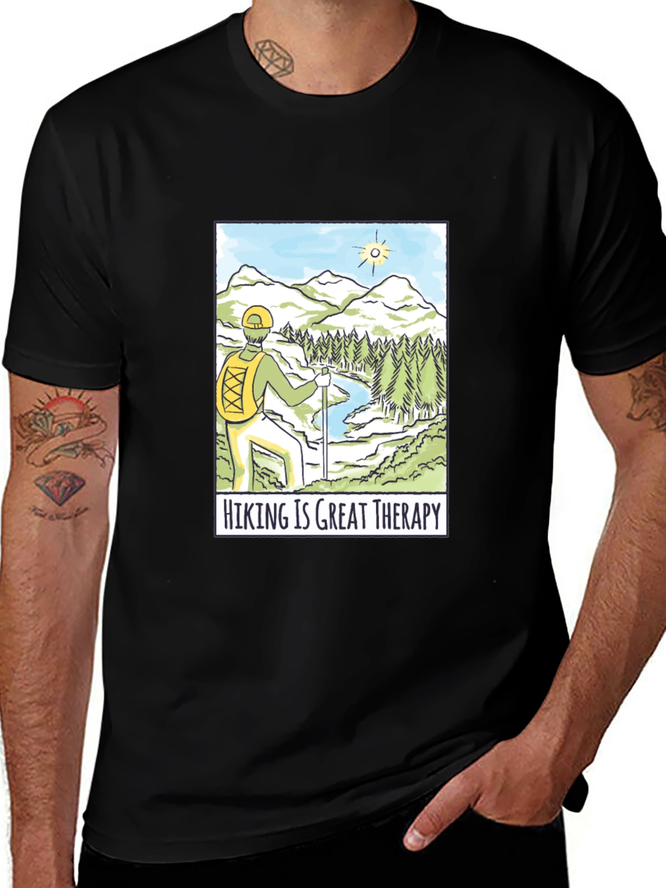 Variant 18 of Hiking is Great Therapy Black T-Shirt