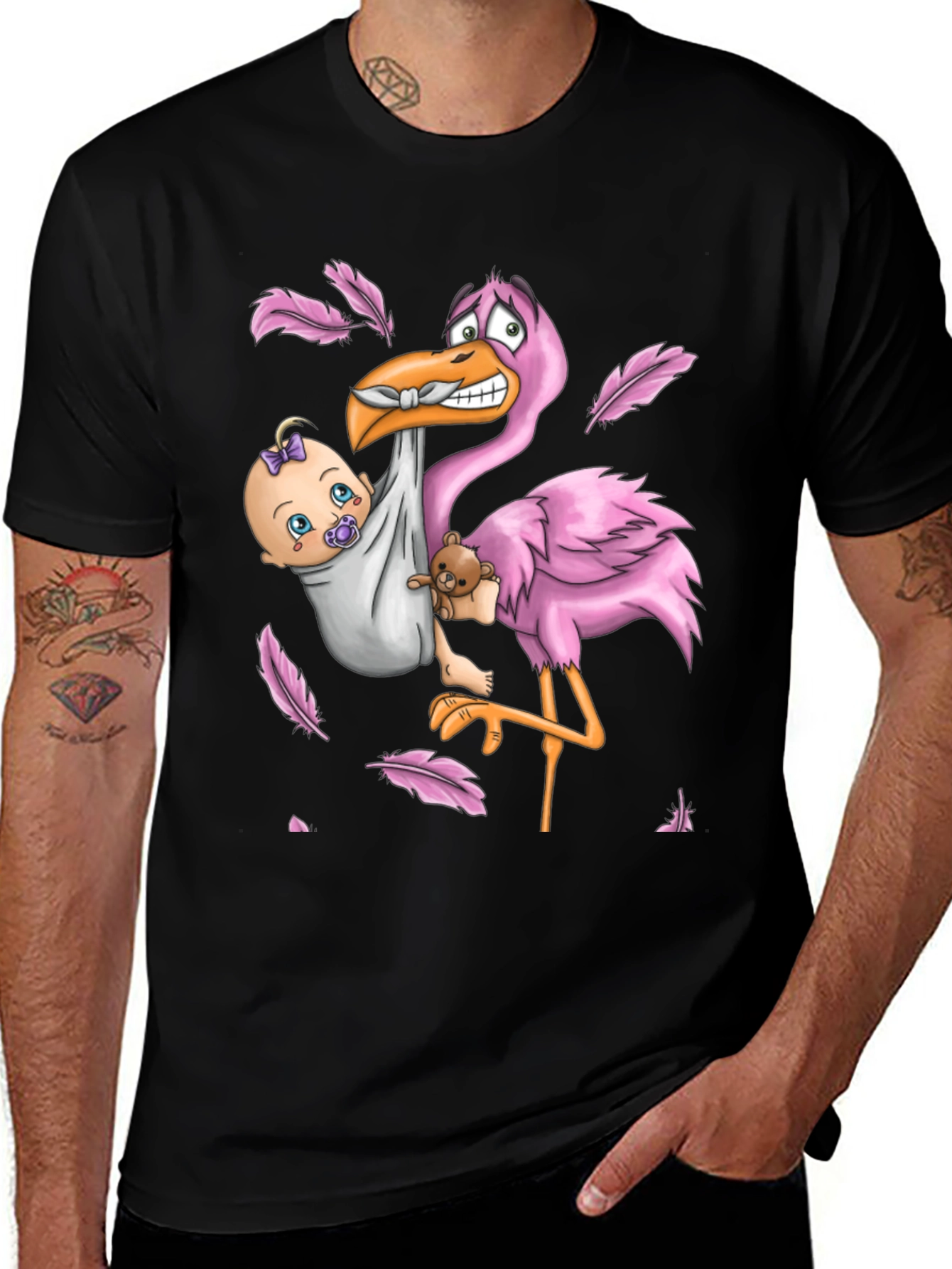 Variant 6 of Stork Baby Delivery Funny Graphic Tee