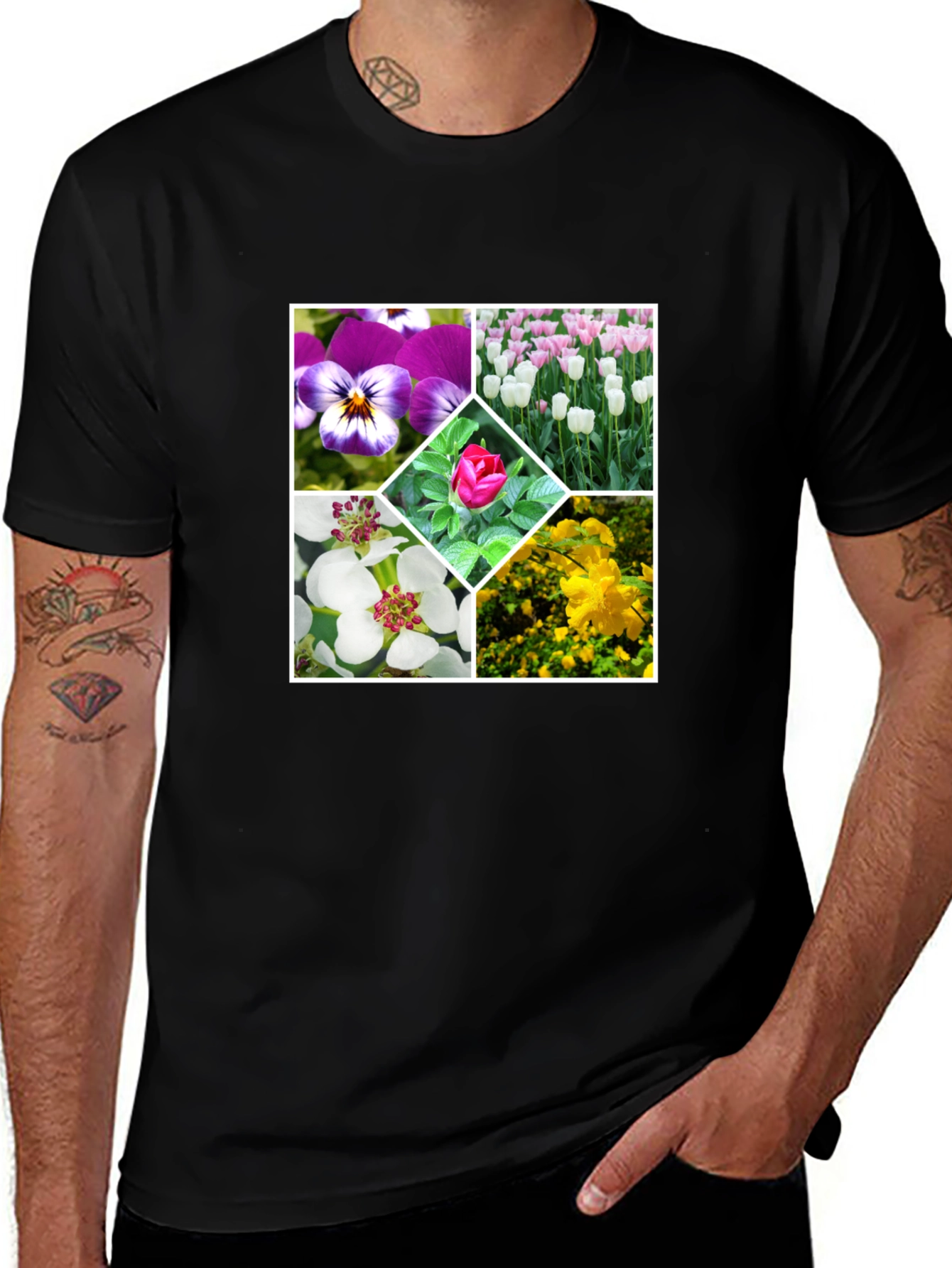 Variant 13 of Floral Collage Black T-Shirt