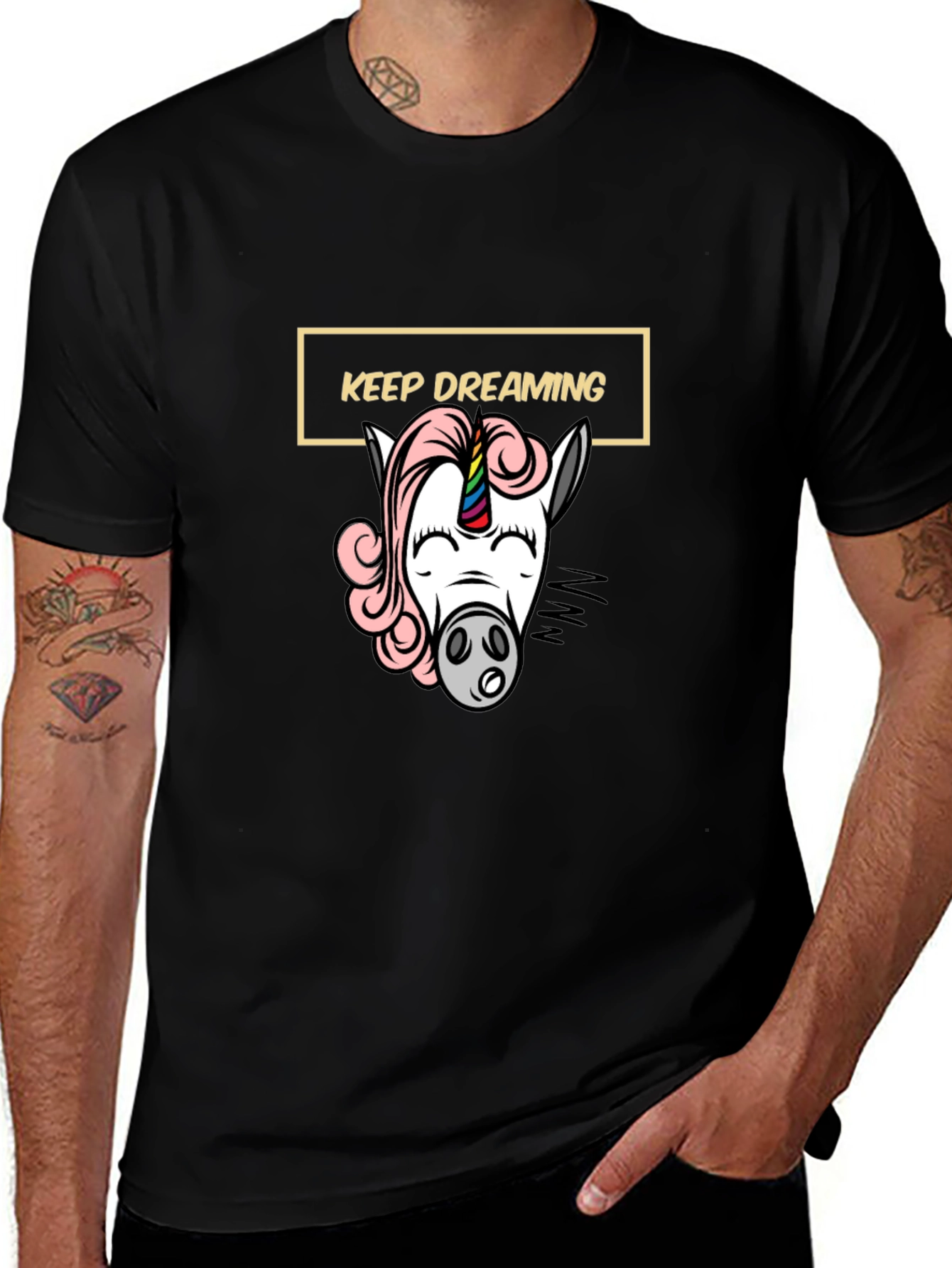 Variant 9 of Keep Dreaming Unicorn Graphic Tee - Black