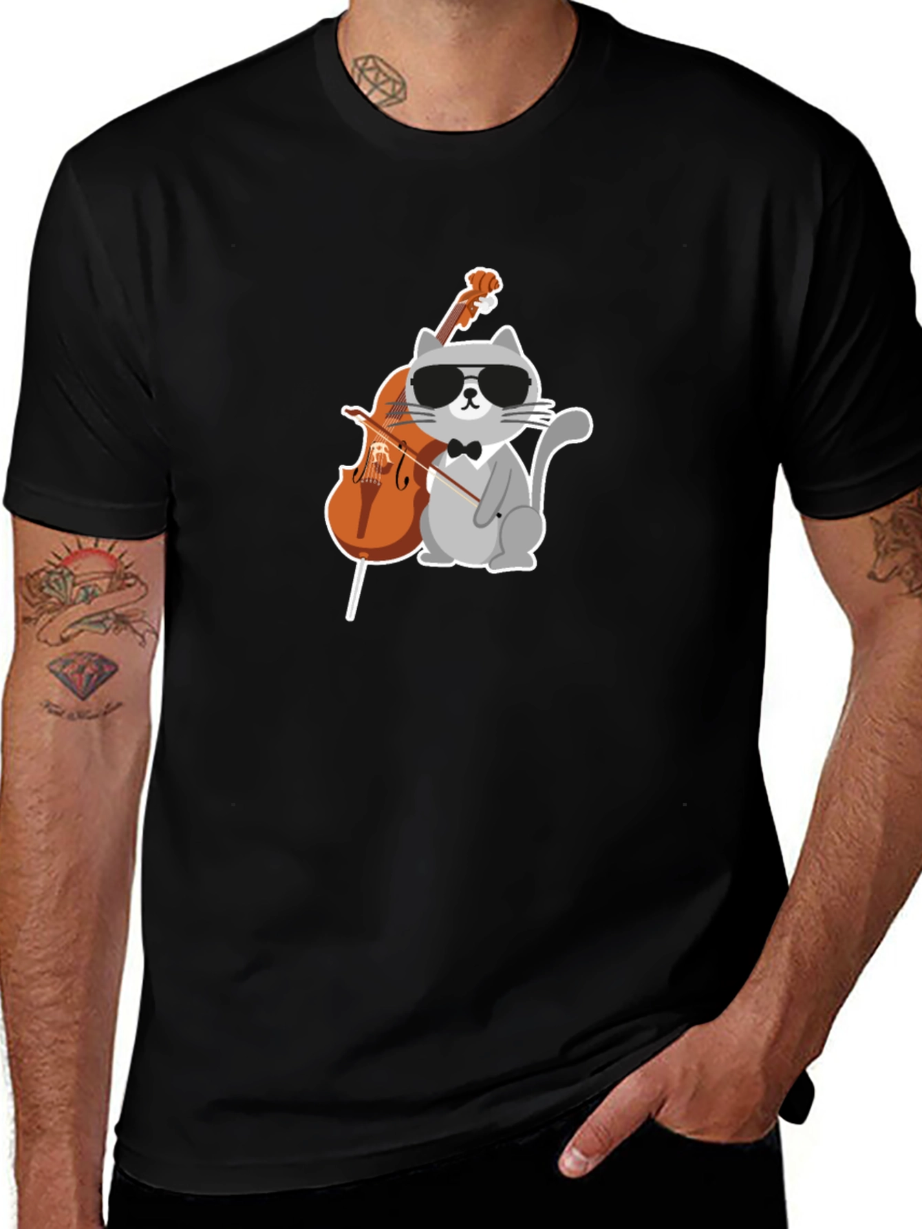 Variant 23 of Cool Cat Cello Player Graphic Tee