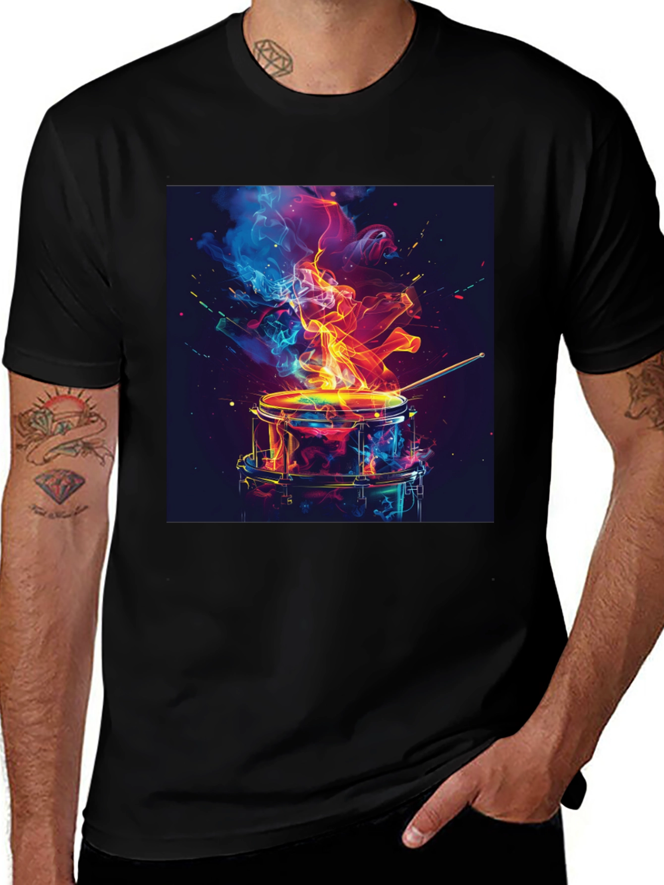 Variant 26 of Vibrant Drum Graphic Tee - Music Lover's Black T-Shirt