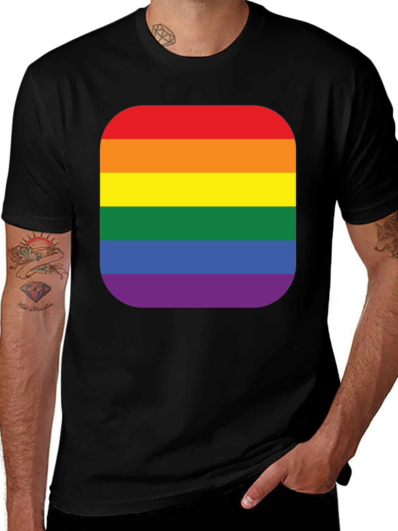 Variant 14 of Pride Rainbow Stripe T-Shirt - Black Cotton Blend