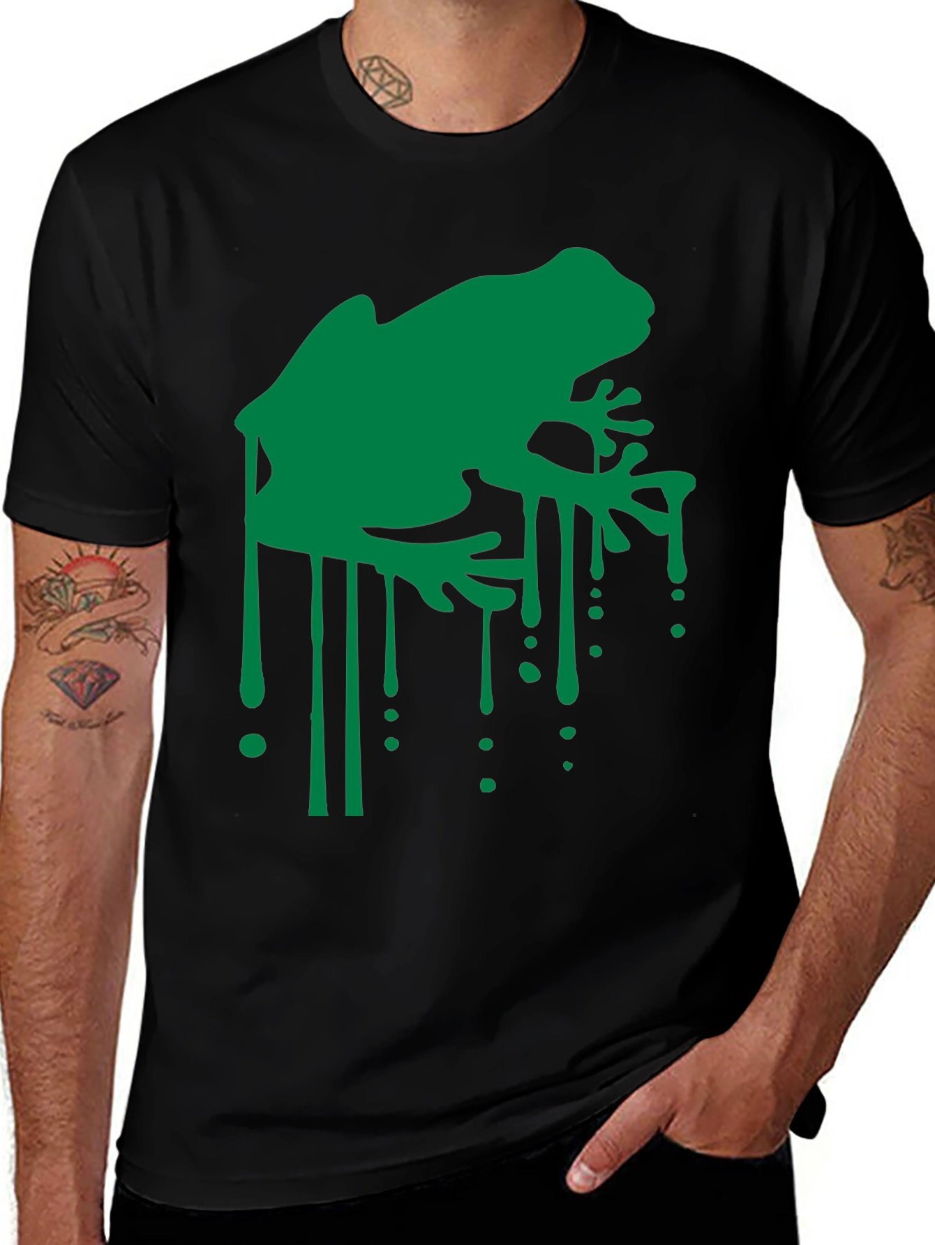 Variant 25 of Green Dripping Frog Graphic Black T-Shirt