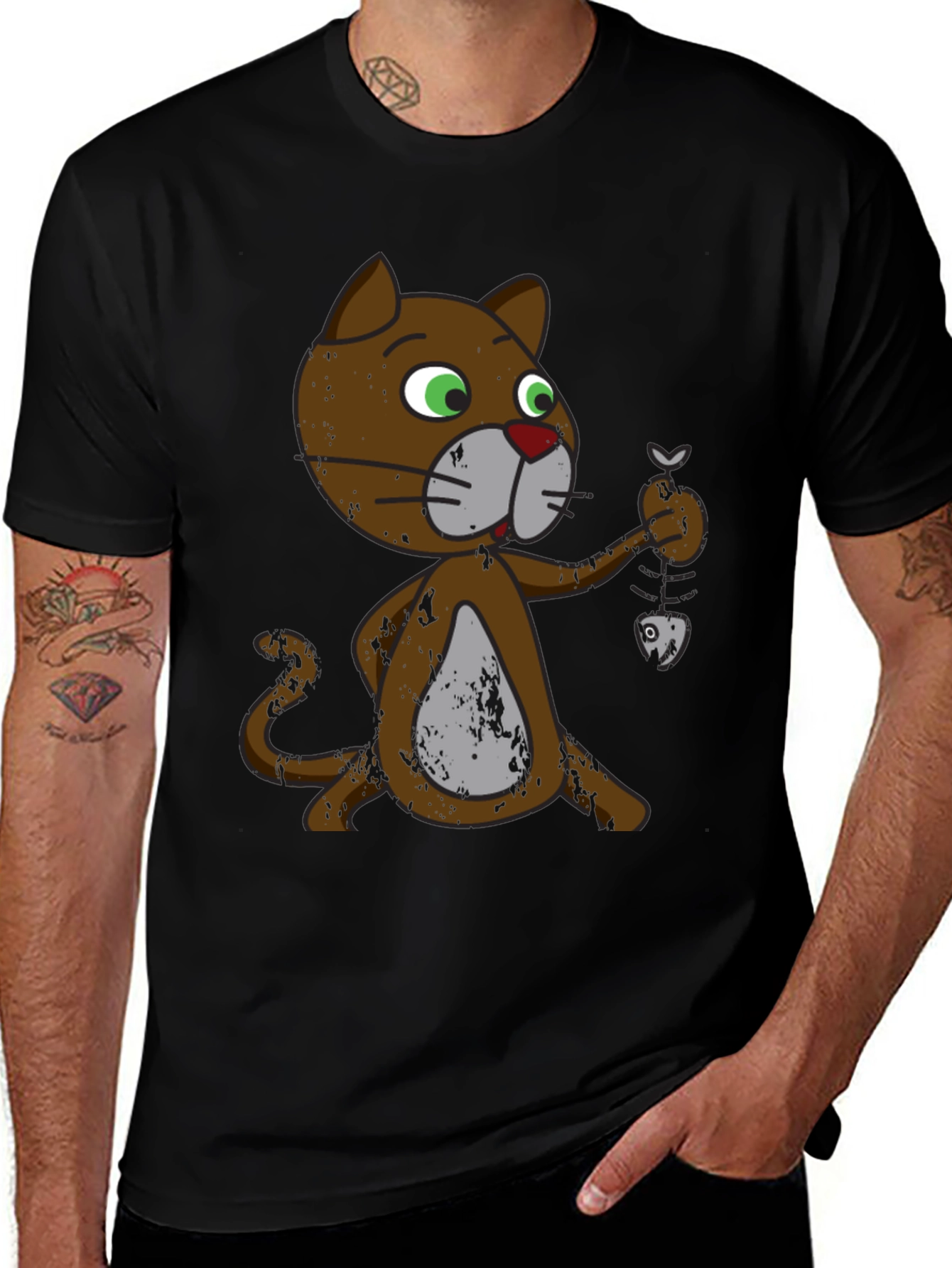 Variant 8 of Cartoon Cat Fish Skeleton T-Shirt