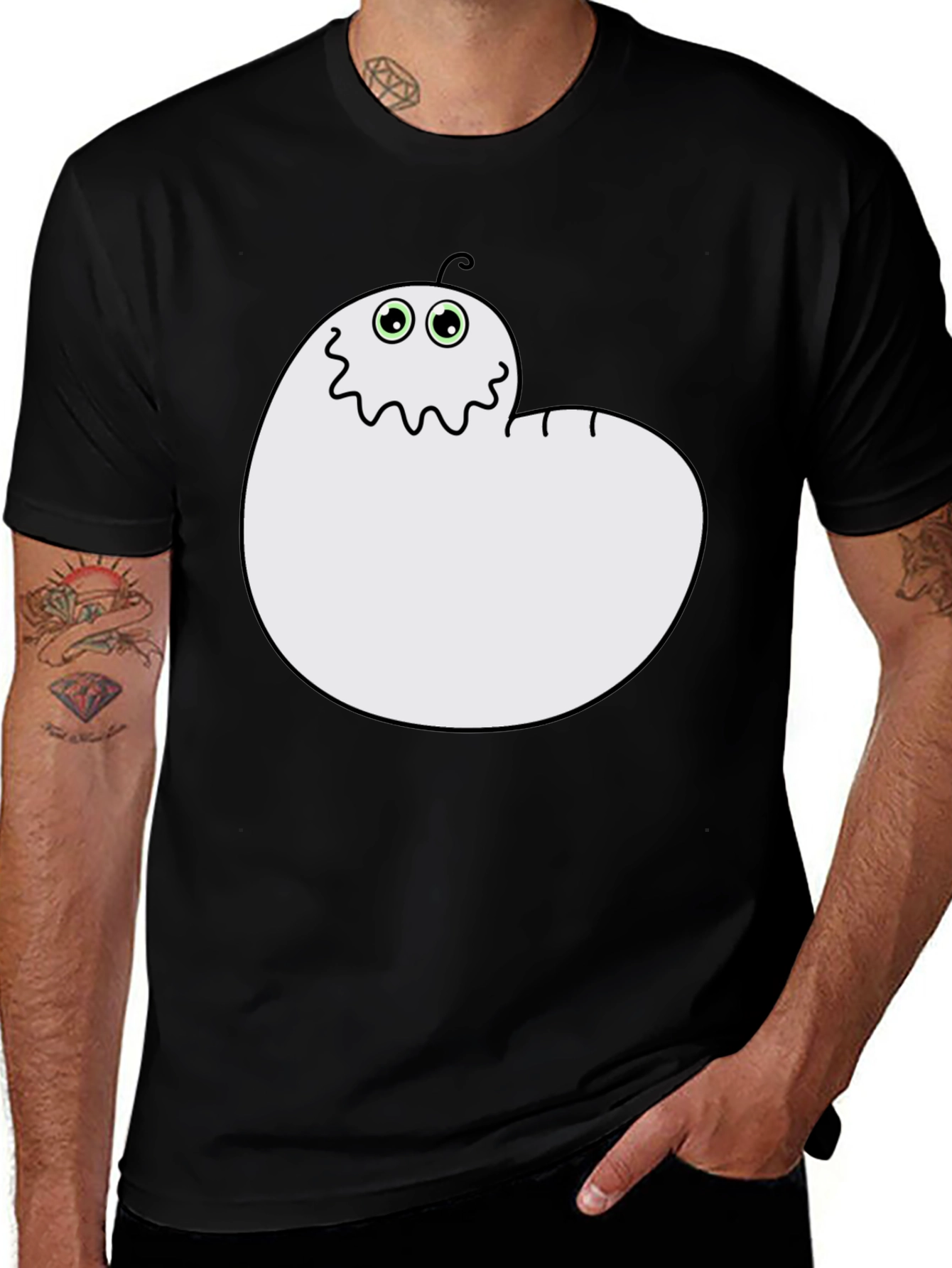 Variant 27 of Funny Cartoon Ghost T-Shirt - Black Cotton Tee