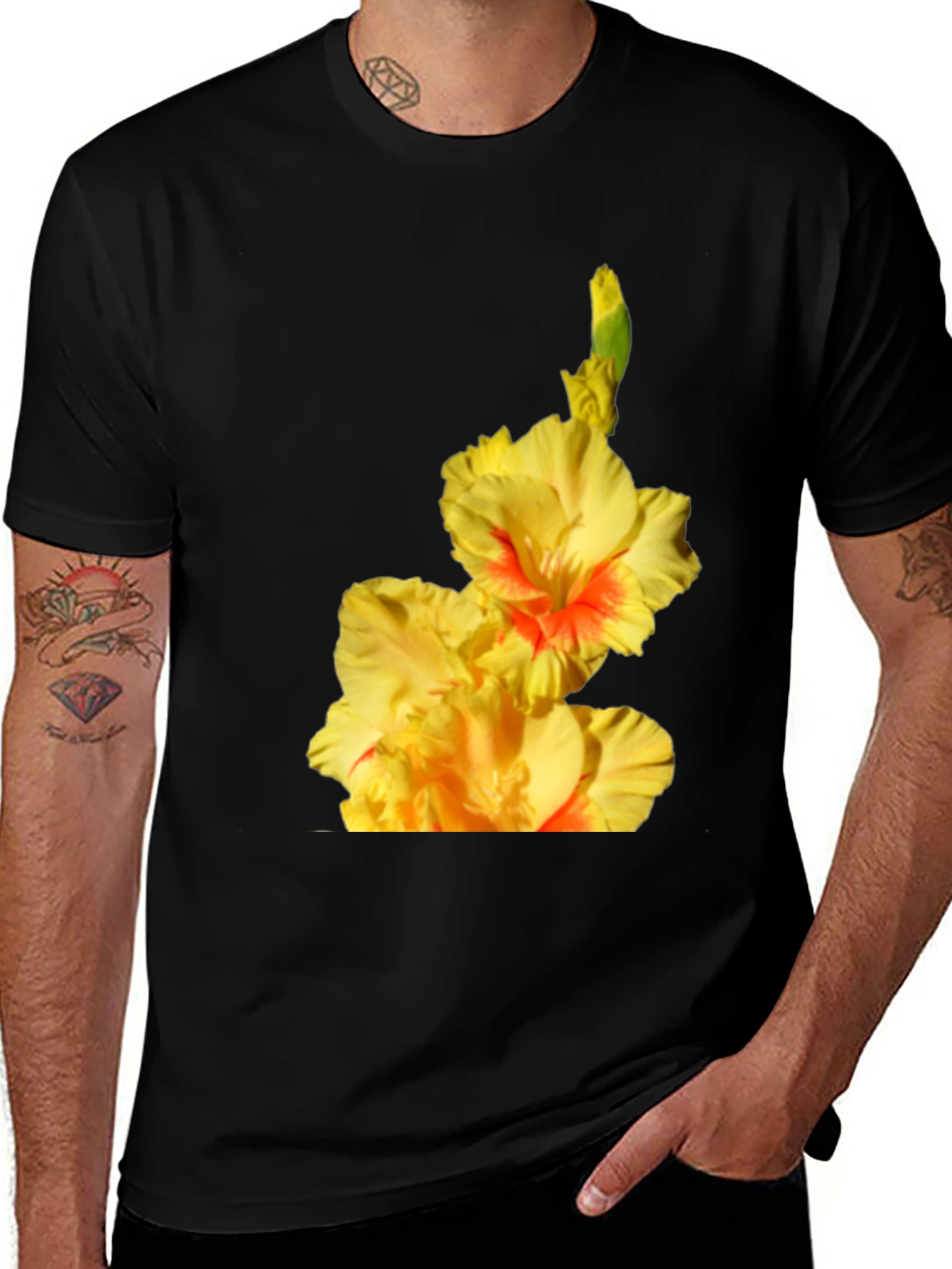 Variant 2 of Floral Print T-Shirt: Vibrant Gladiolus Design