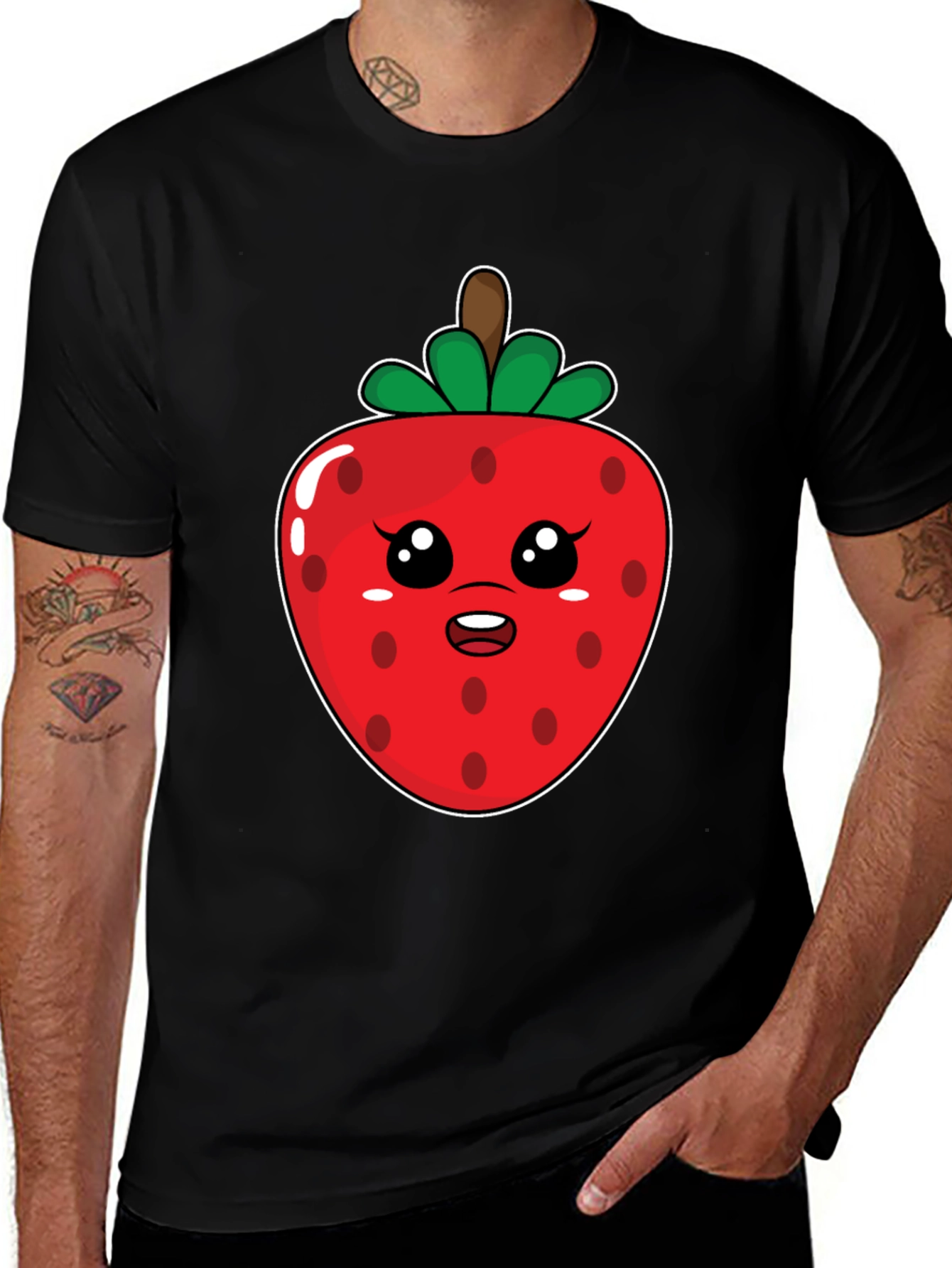 Variant 22 of Kawaii Strawberry Graphic Tee - Black