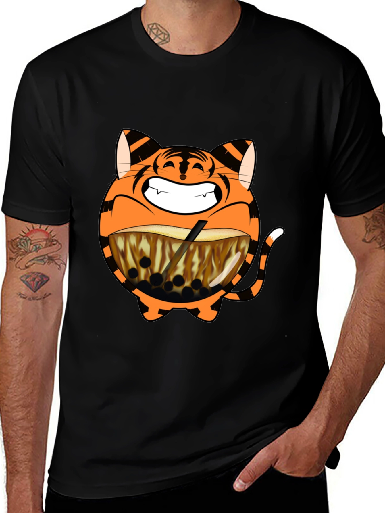 Variant 18 of Tiger Boba Tea Graphic T-Shirt - Black