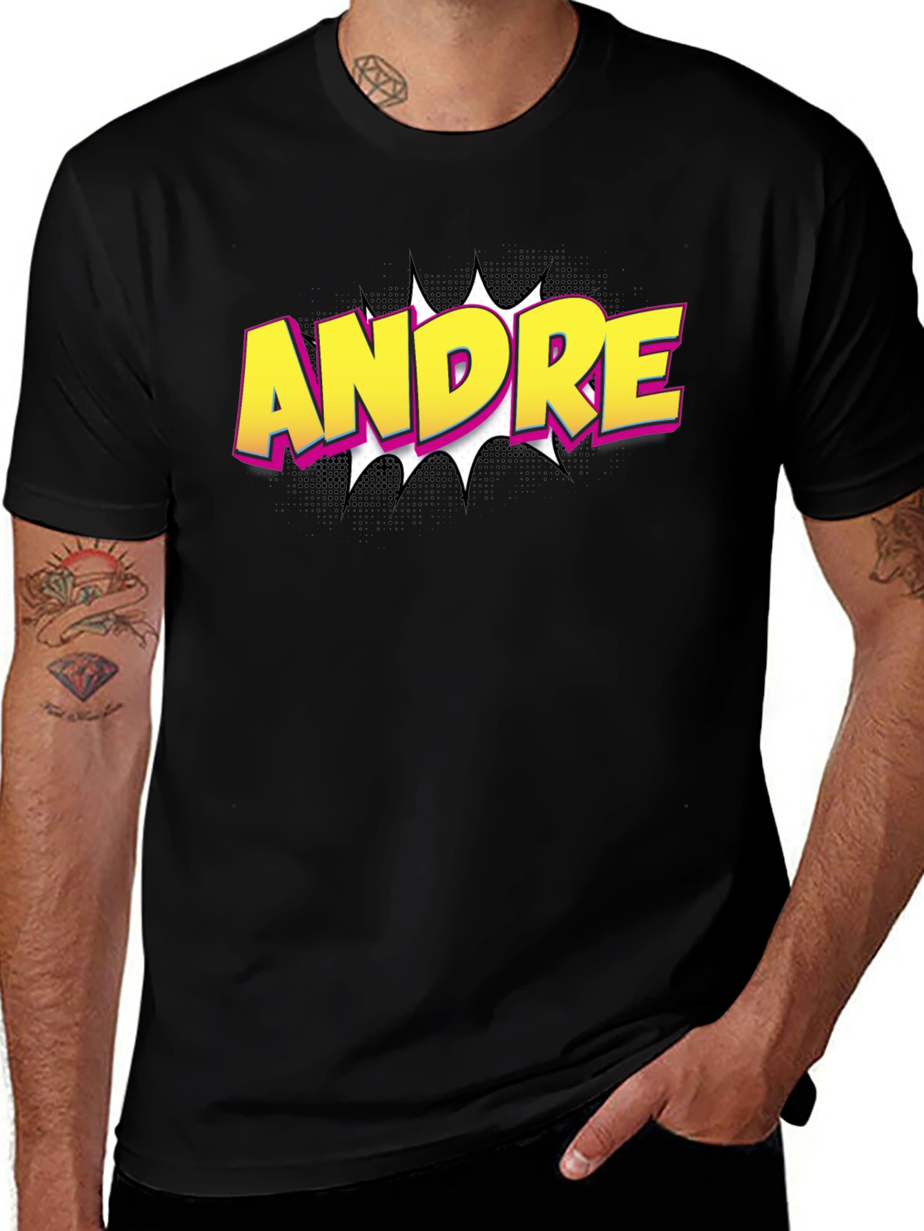 Andre Comic Book Style Black T-Shirt